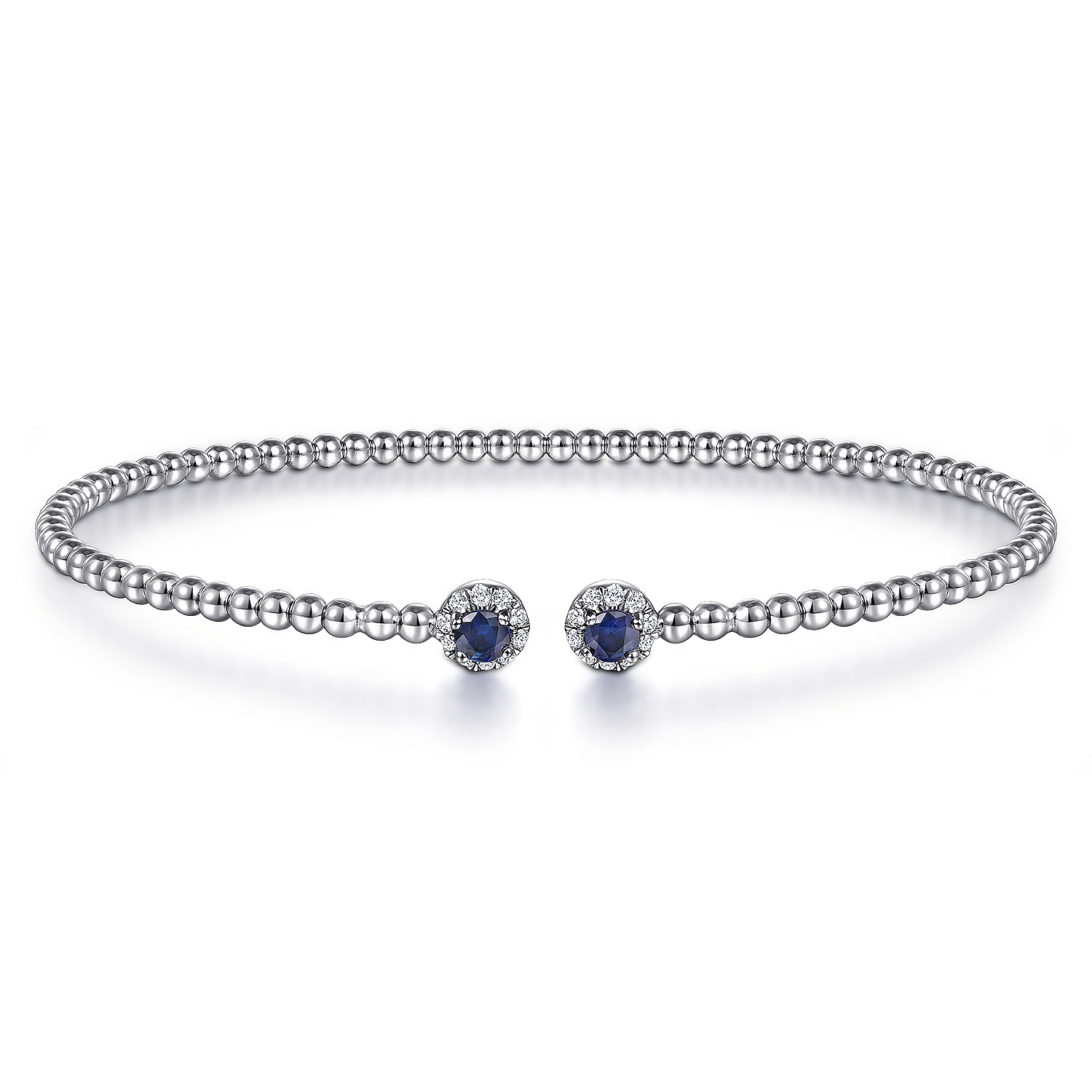 14K White Gold Bujukan Bead Split Cuff Bracelet with Sapphire and Diamond