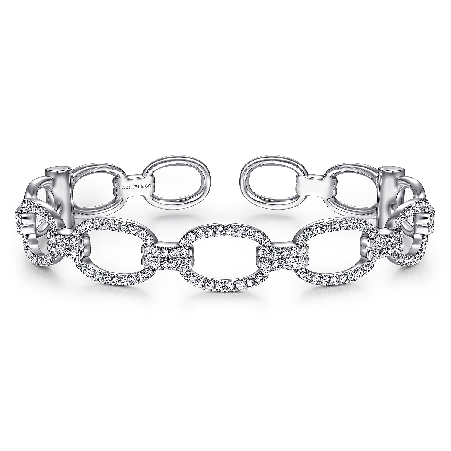 14K White Gold Diamond Pave Chain Link Cuff Bracelet