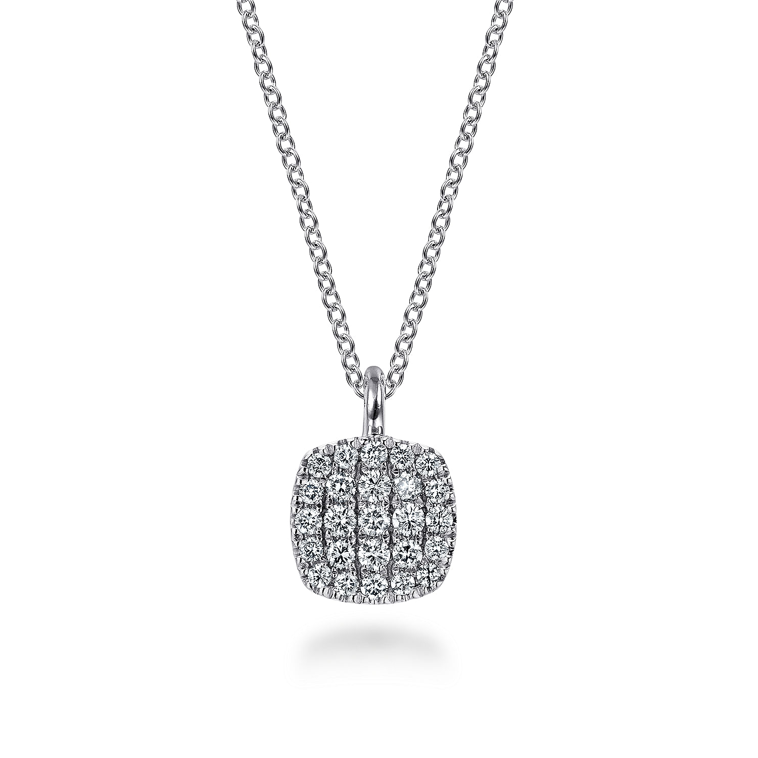 14K White Gold Diamond Pave Cushion Shaped Pendant Necklace