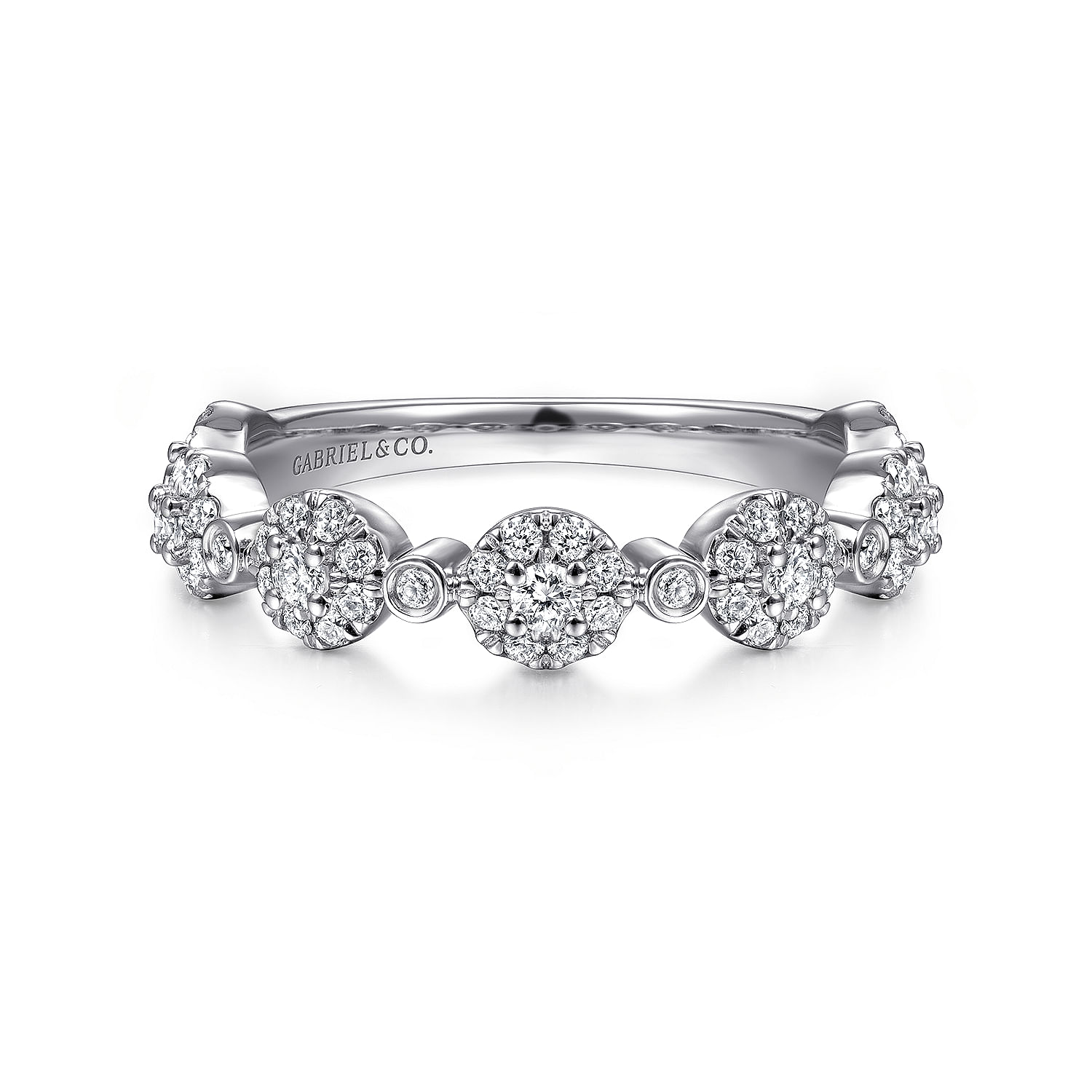 14K White Gold Diamond Pave Station Stackable Ring
