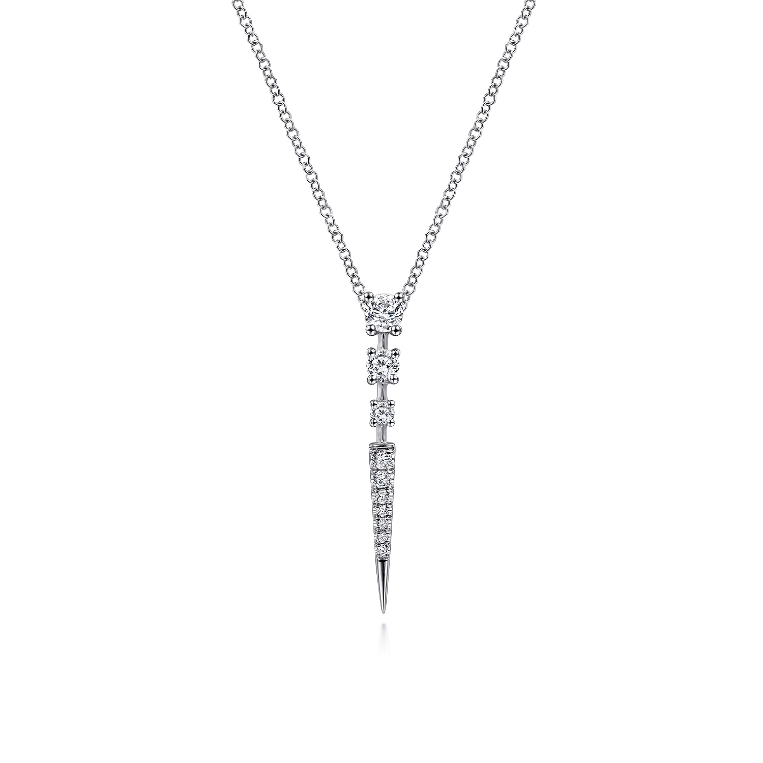 14K White Gold Diamond Spike Pendant Drop Necklace