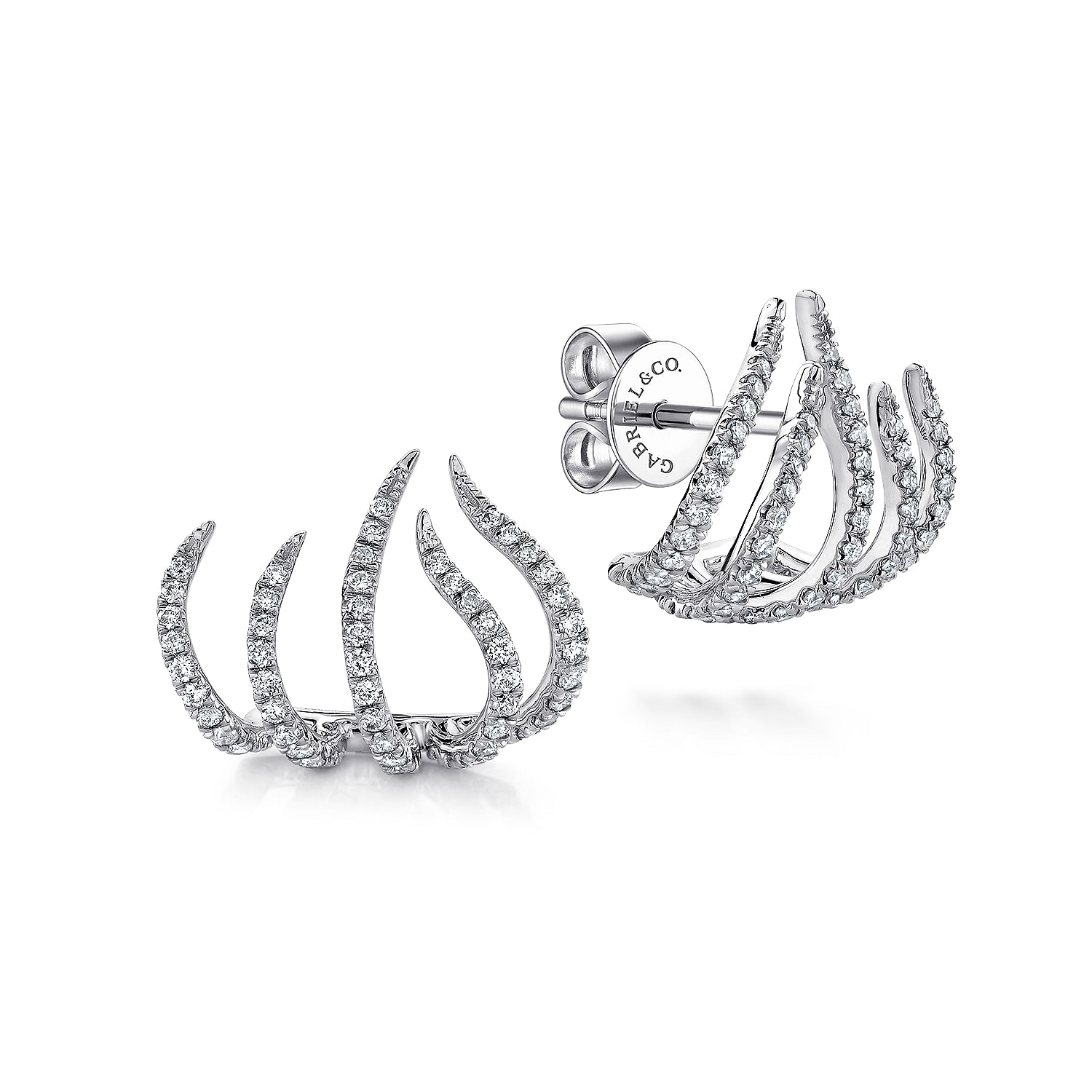 14K White Gold Diamond Tendril Stud Earrings
