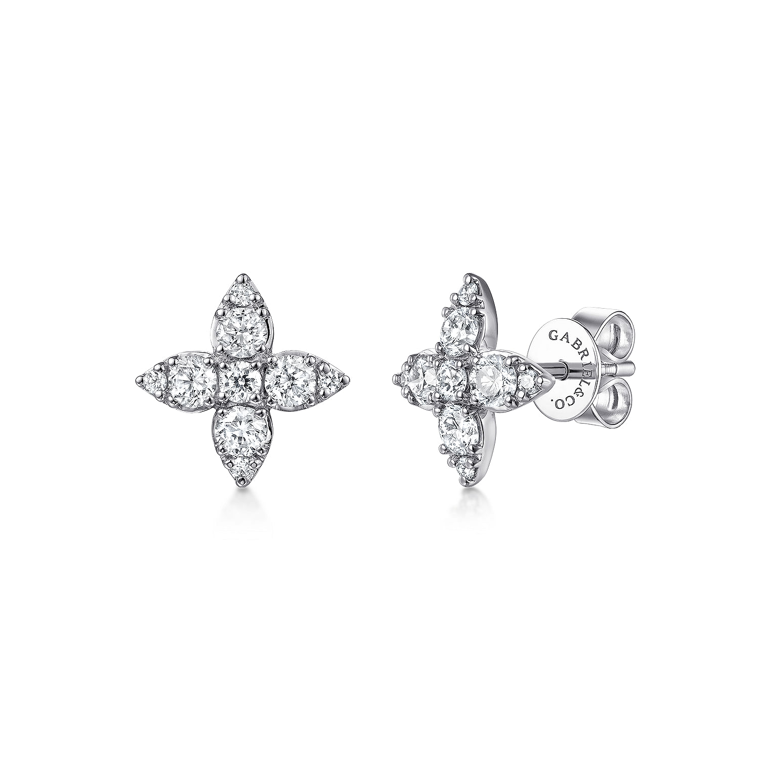 14K White Gold Flower Diamond Stud Earrings