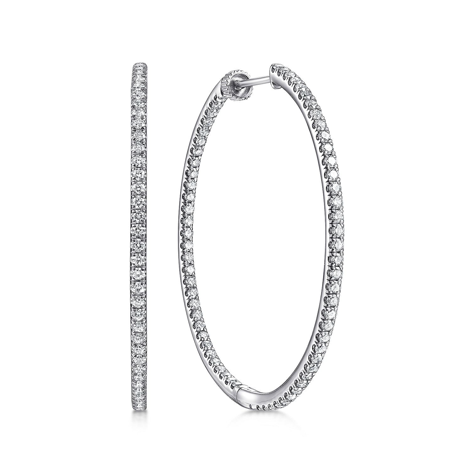 14K White Gold French Pave 40mm Round Inside Out Diamond Hoop Earrings