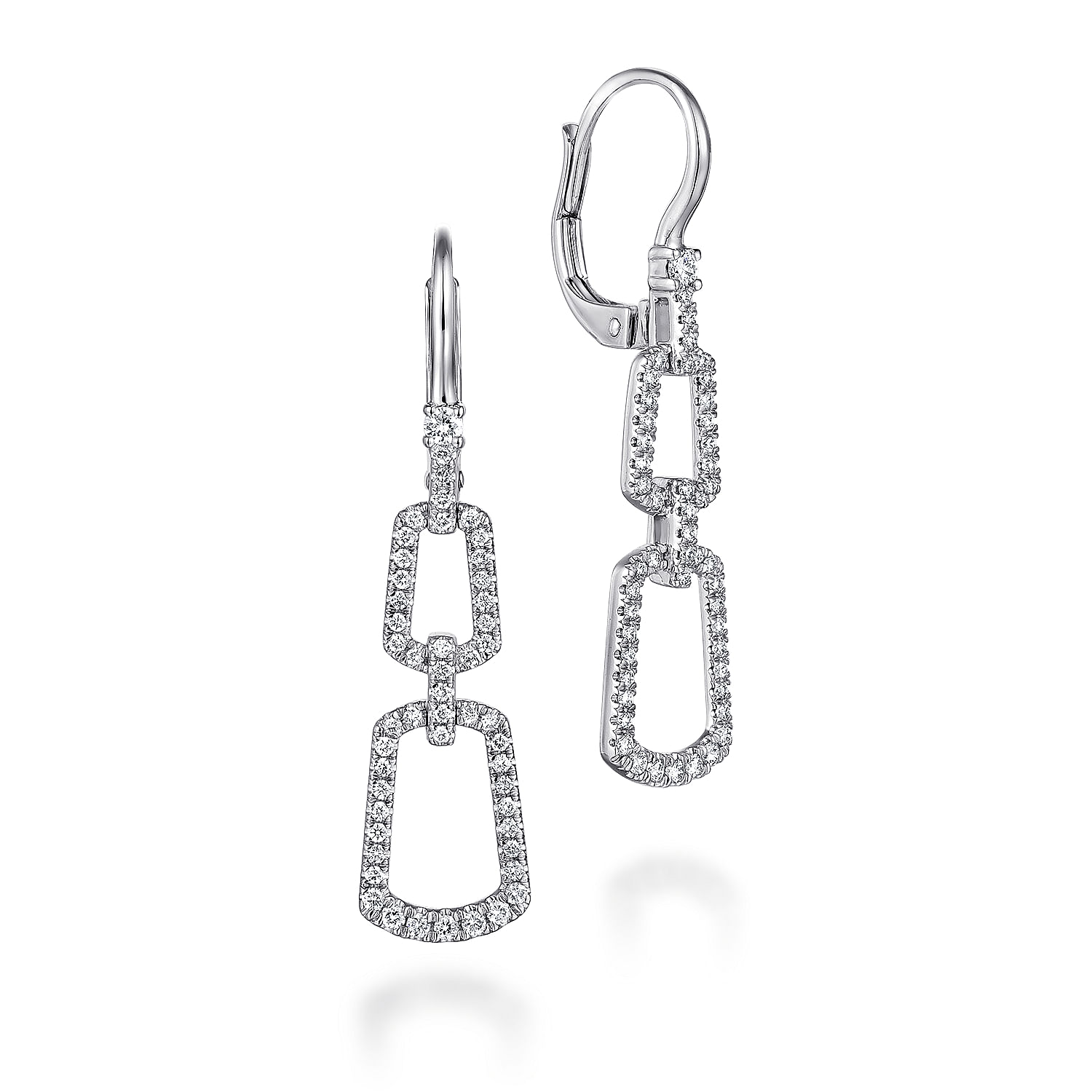 14K White Gold Graduated Chain Link Diamond Drop Earrings