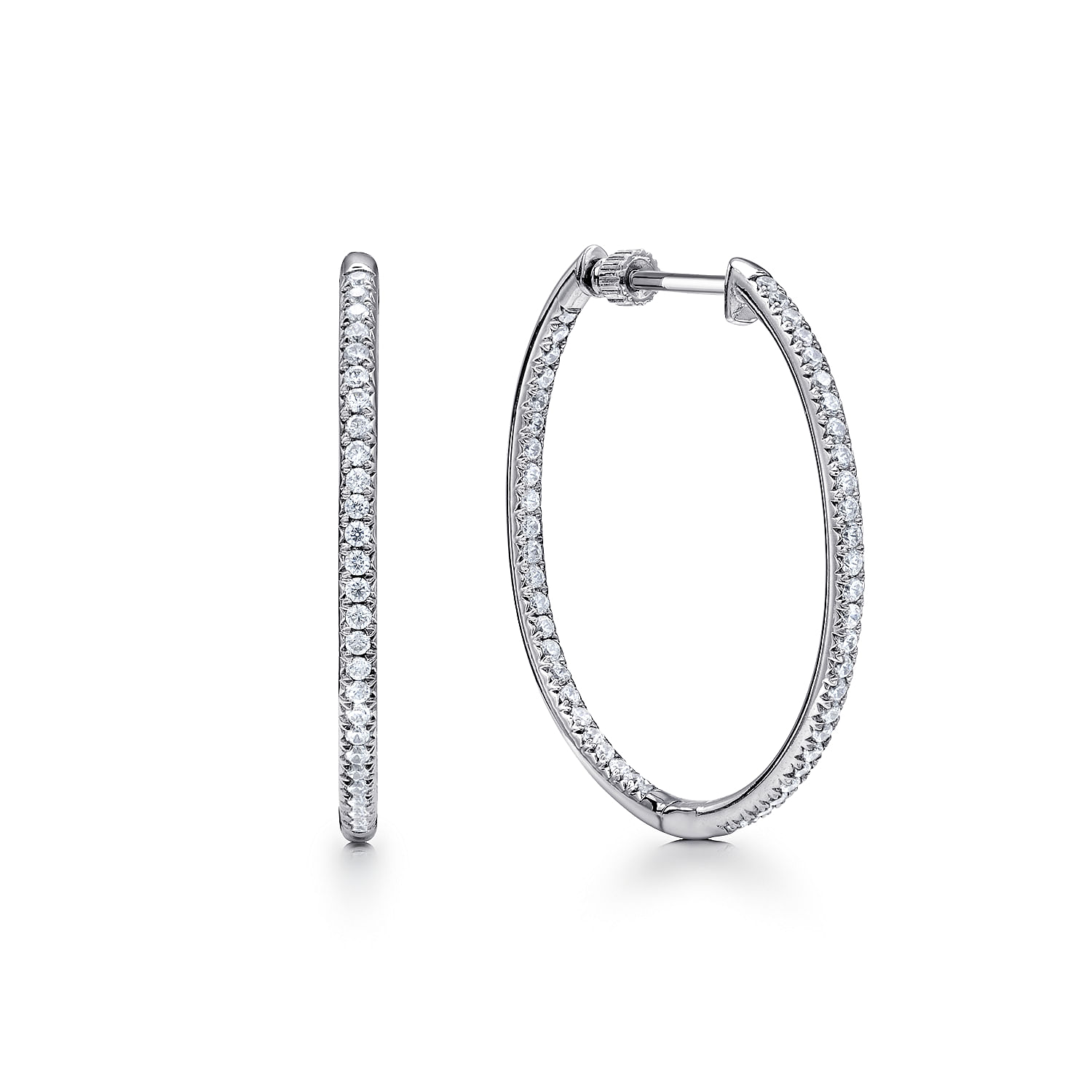 14K White Gold Micro Pave 30mm Round Inside Out Diamond Hoop Earrings