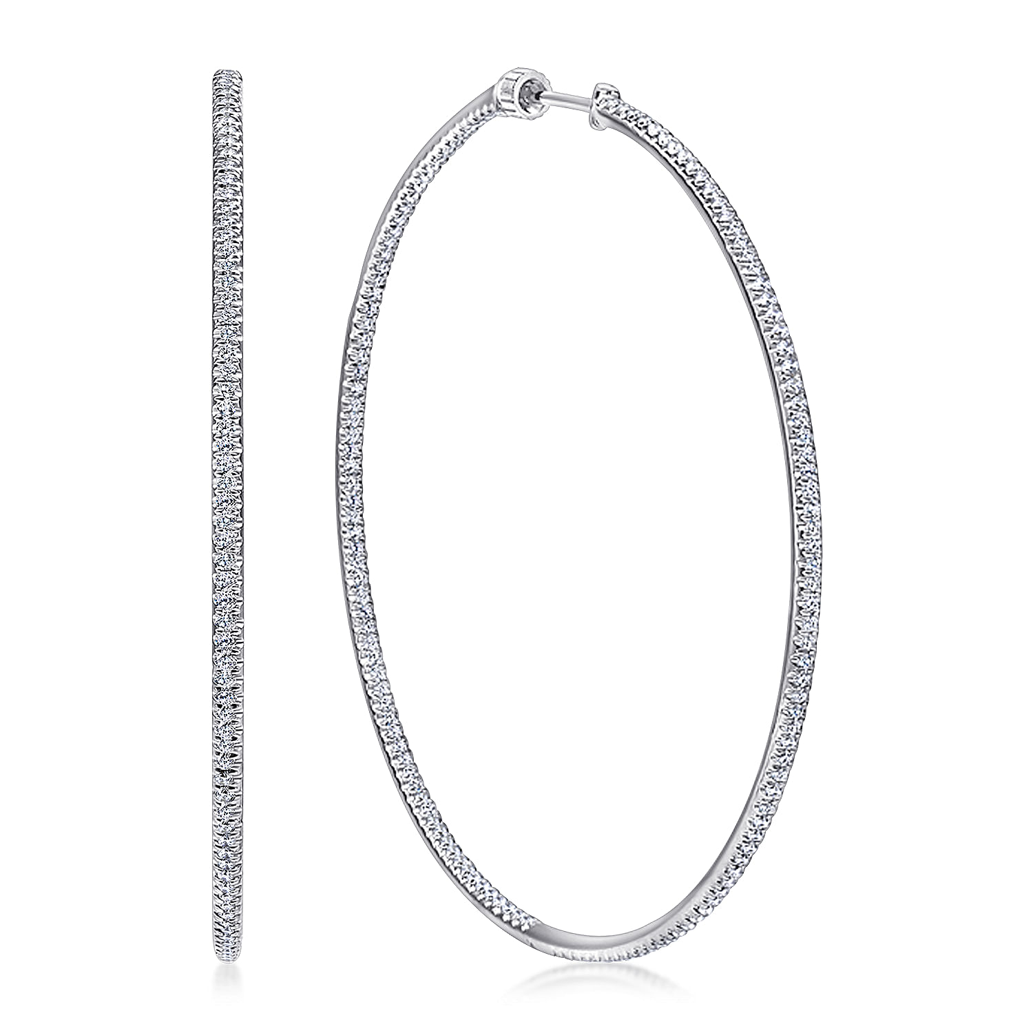 14K White Gold Micro Pave 65mm Round Inside Out Diamond Hoop Earrings