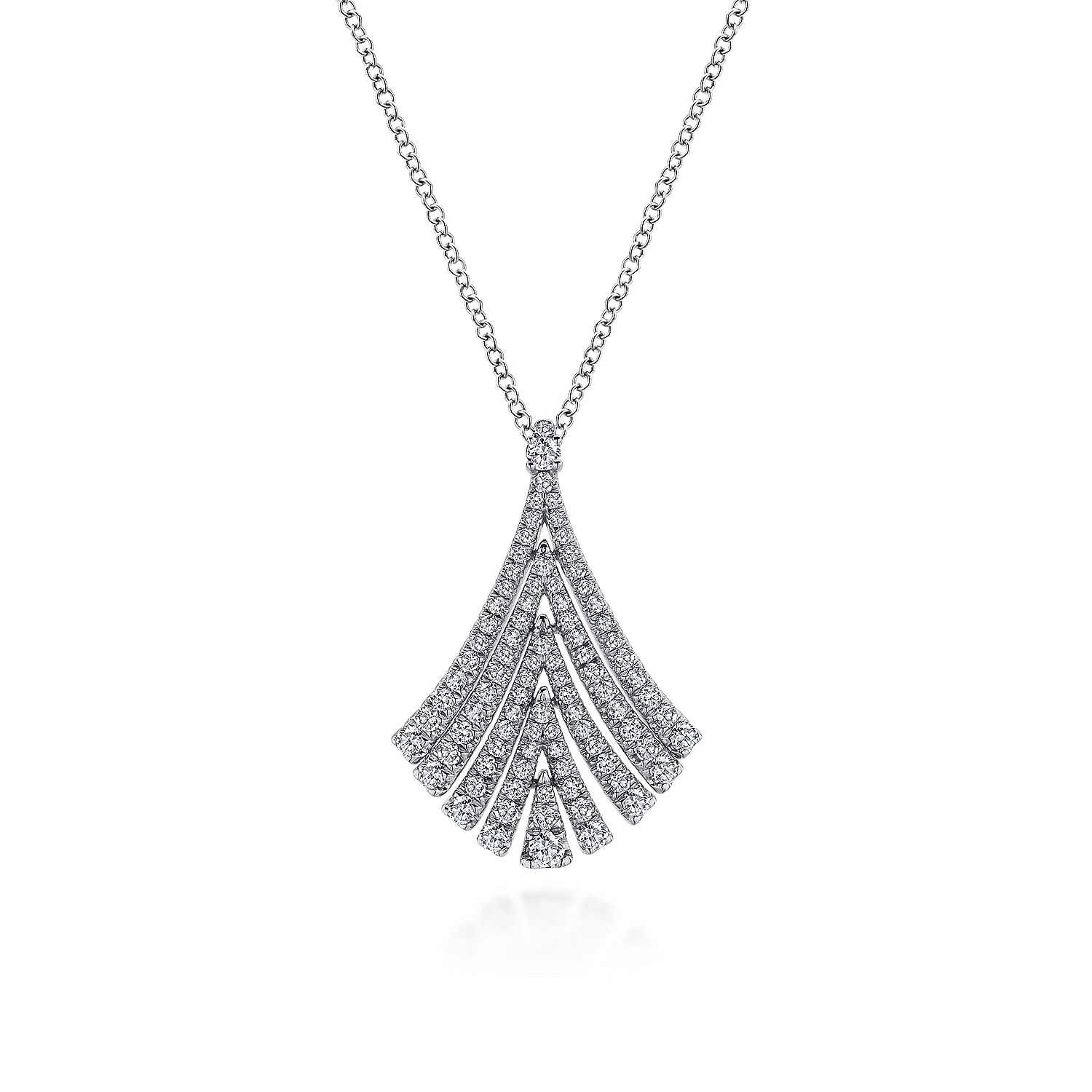14K White Gold Pave Diamond Fan Pendant Necklace