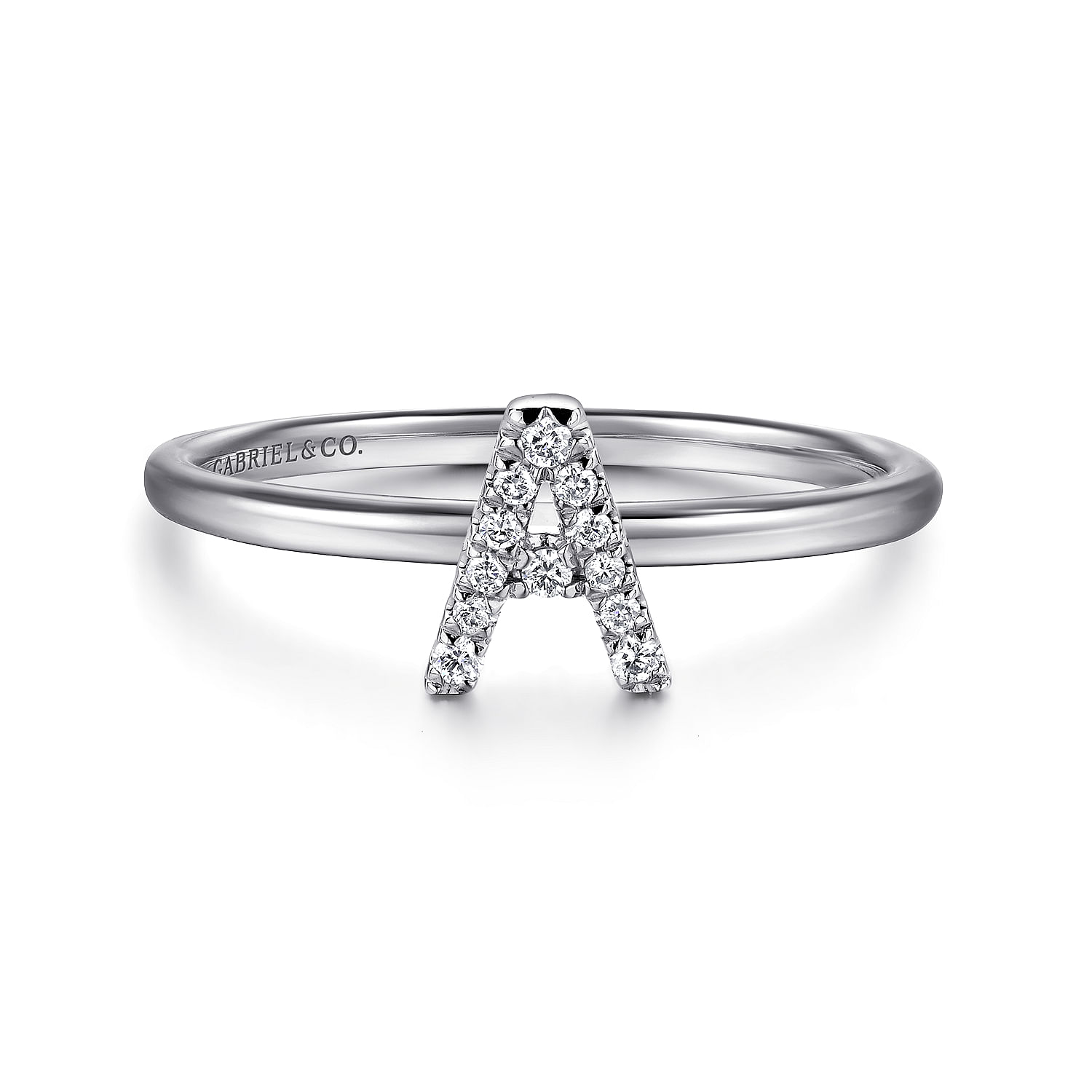 14K White Gold Pave Diamond Uppercase A Initial Ring