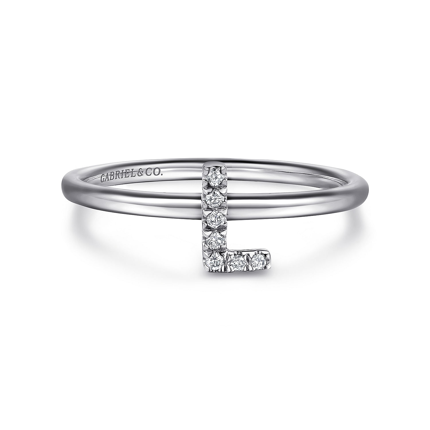 14K White Gold Pave Diamond Uppercase L Initial Ring