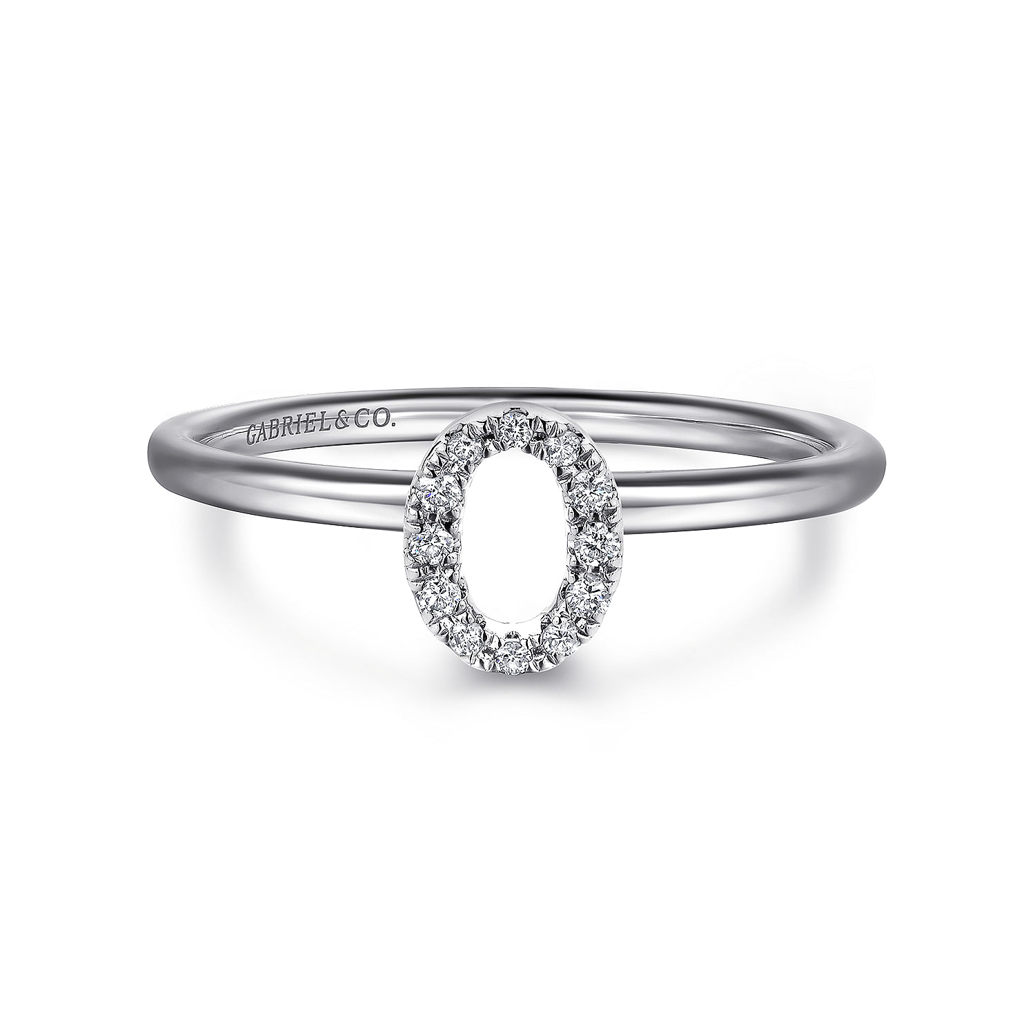 14K White Gold Pave Diamond Uppercase O Initial Ring
