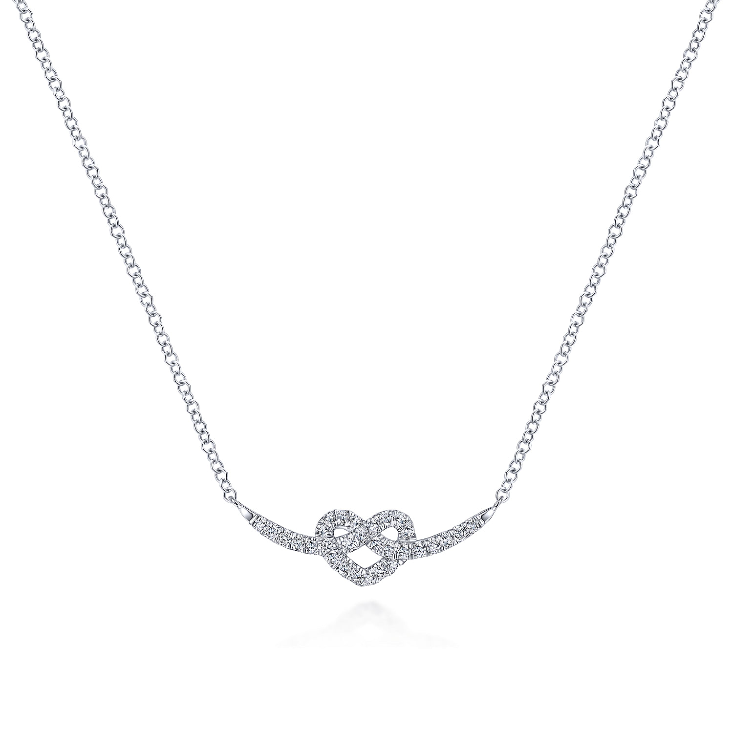 14K White Gold Twisted Diamond Pretzel Heart Necklace