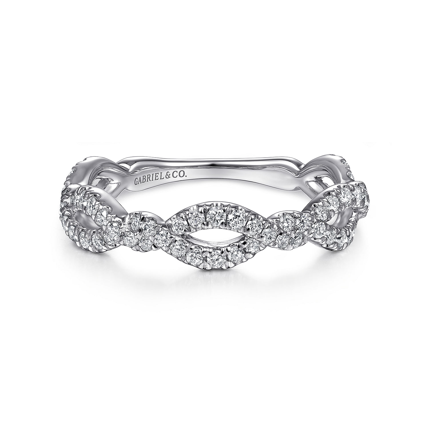 14K White Gold Twisted Pave Diamond Stackable Ring