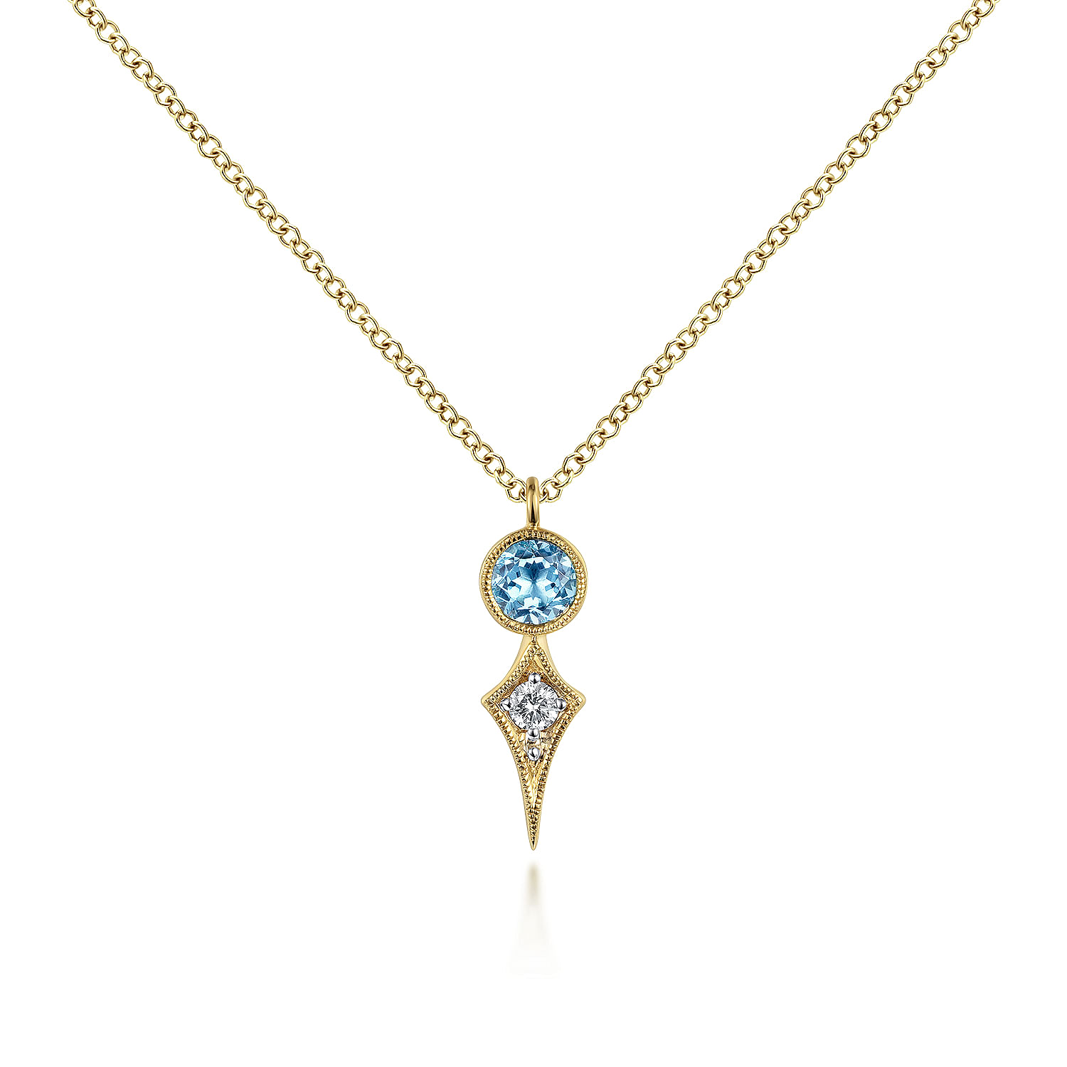 14K Yellow Gold Blue Topaz and Kite Diamond Pendant Necklace