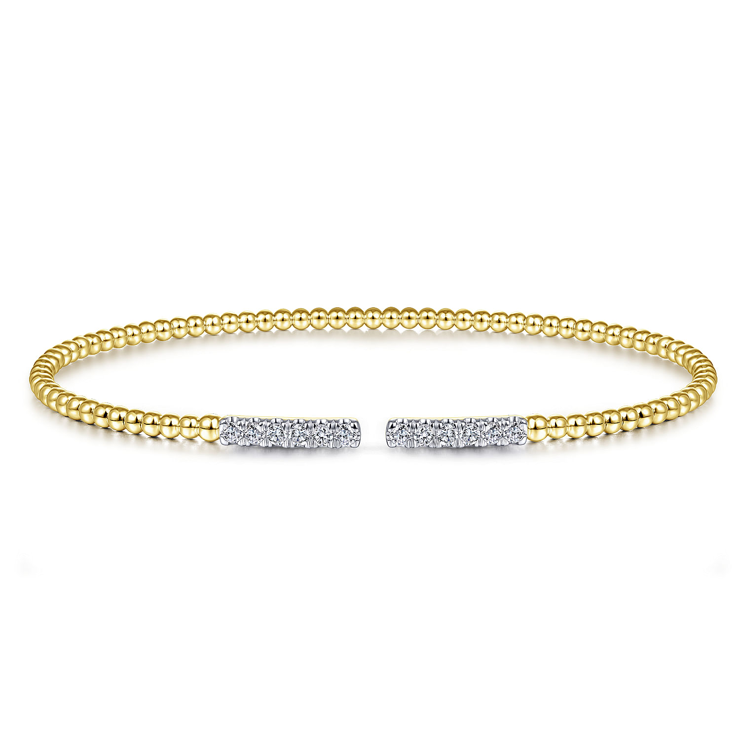 14K Yellow Gold Bujukan Bead Cuff Bracelet with Diamond Pave Bars