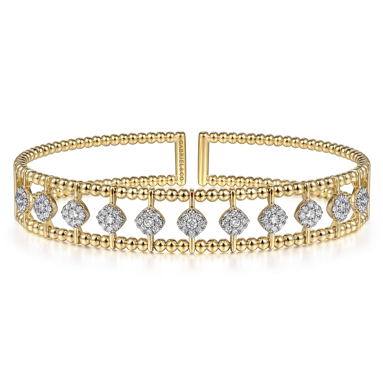 14K Yellow Gold Bujukan Bead Cuff Bracelet with Pave Diamond Connectors