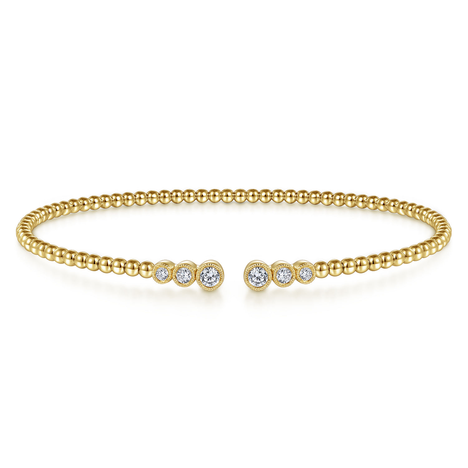 14K Yellow Gold Bujukan Bead Split Cuff Bracelet with Bezel Set Diamonds