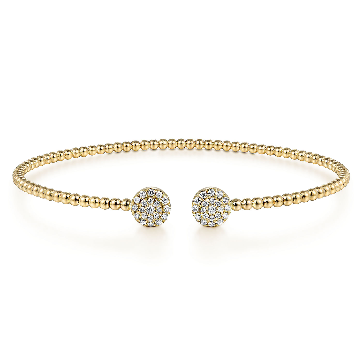14K Yellow Gold Bujukan Bead Split Cuff Bracelet with Round Pave Diamond Discs