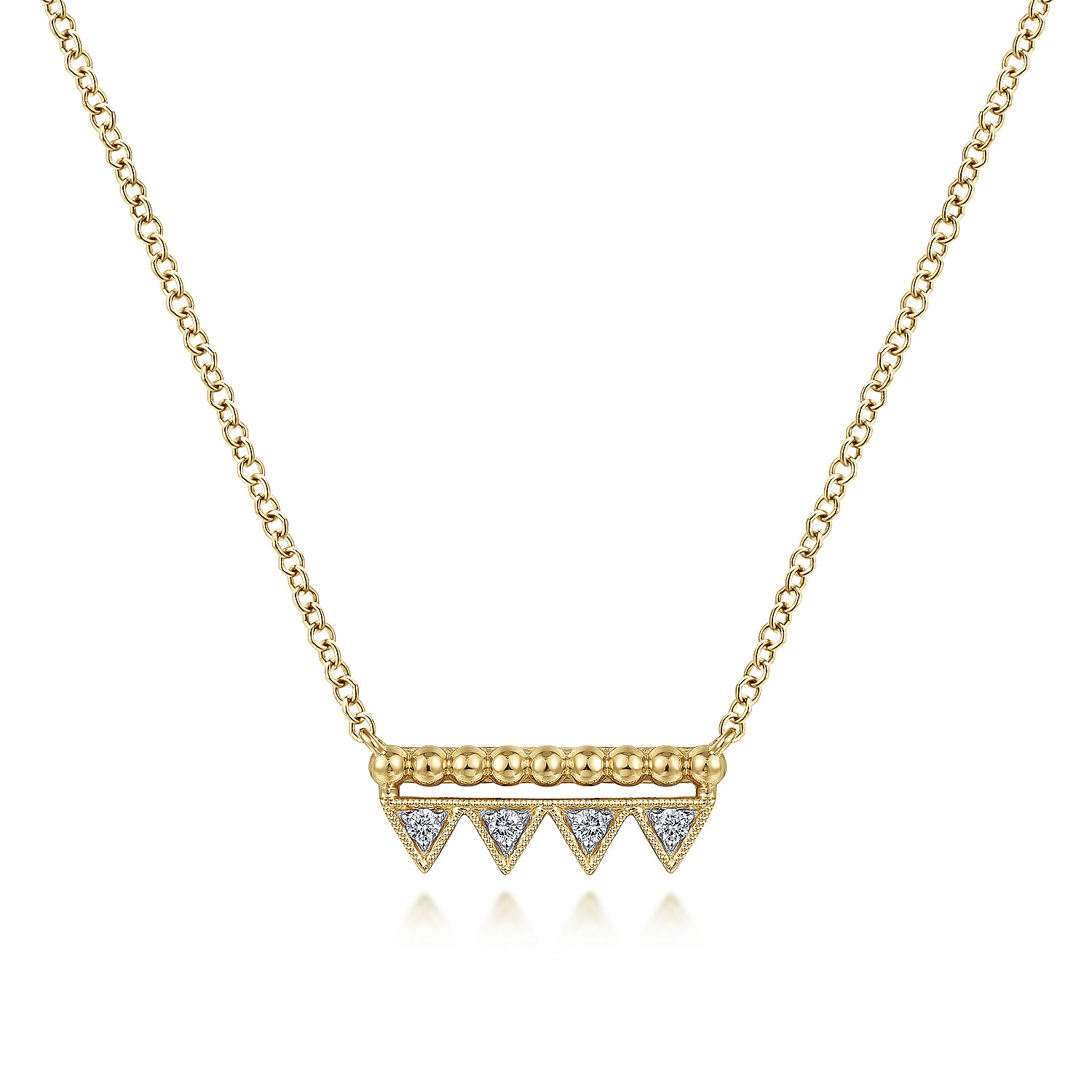 14K Yellow Gold Bujukan Beaded Diamond Triangle Bar Necklace