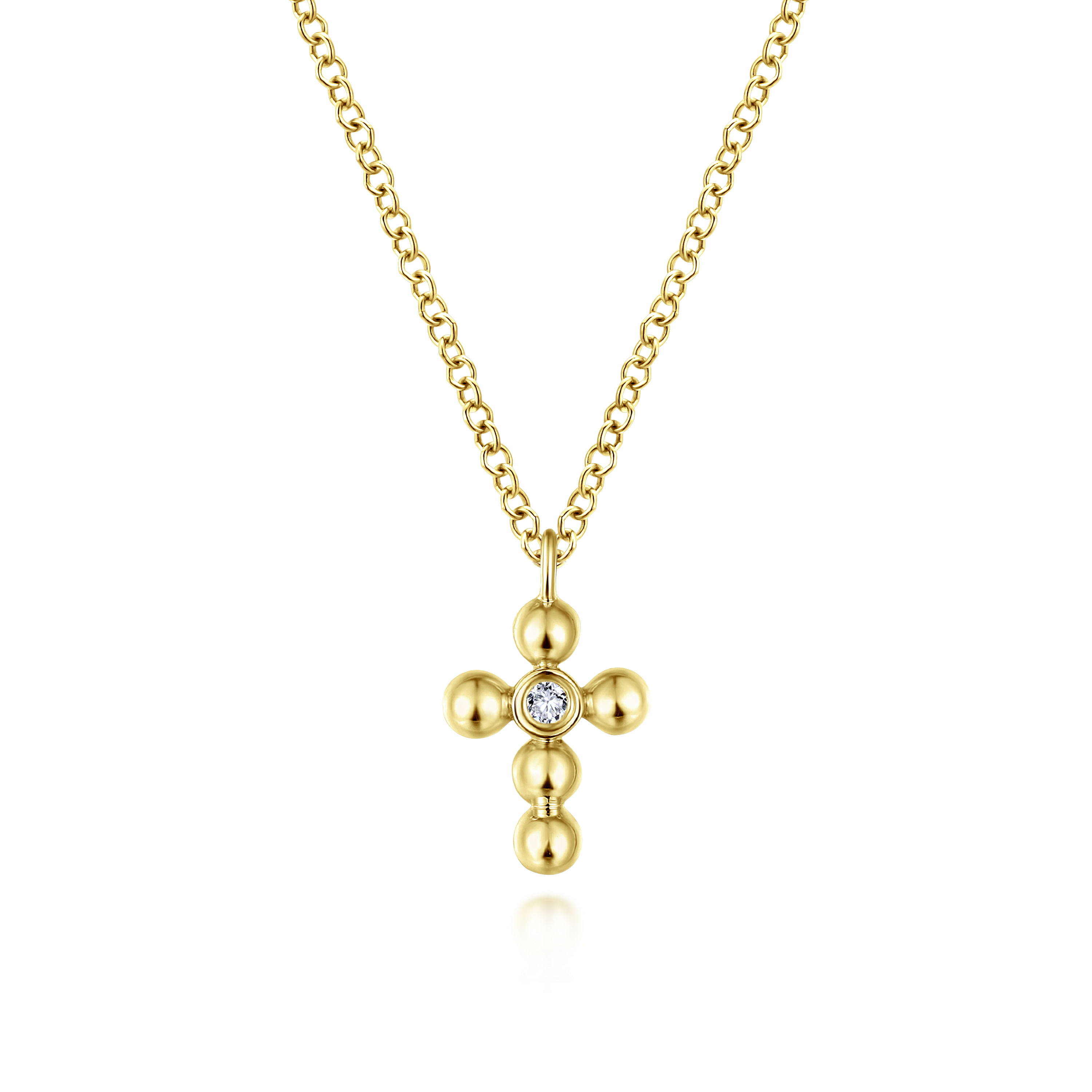 14K Yellow Gold Bujukan Diamond Cross Pendant Necklace