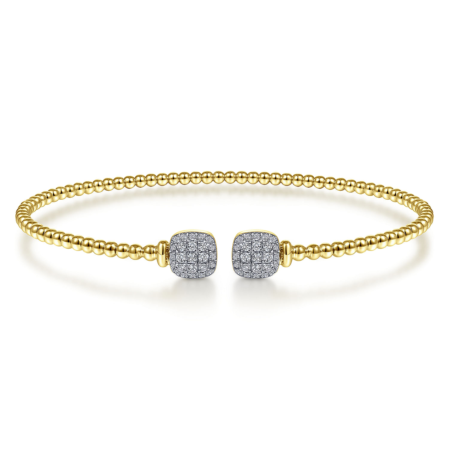 14K Yellow Gold Bujukan Split Cuff Bracelet with Pave Diamond Squares