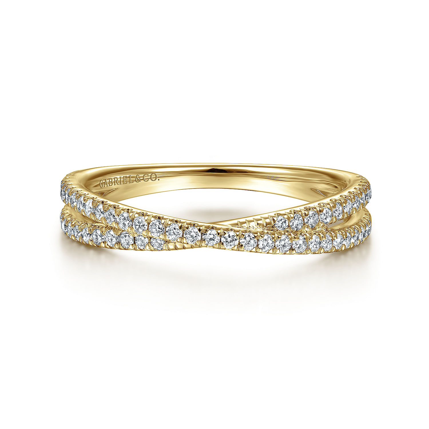 14K Yellow Gold Criss Cross Diamond Stackable Ring