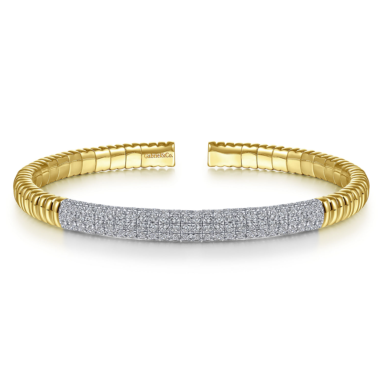 14K Yellow Gold Cuff Bracelet with Diamond Pave Station