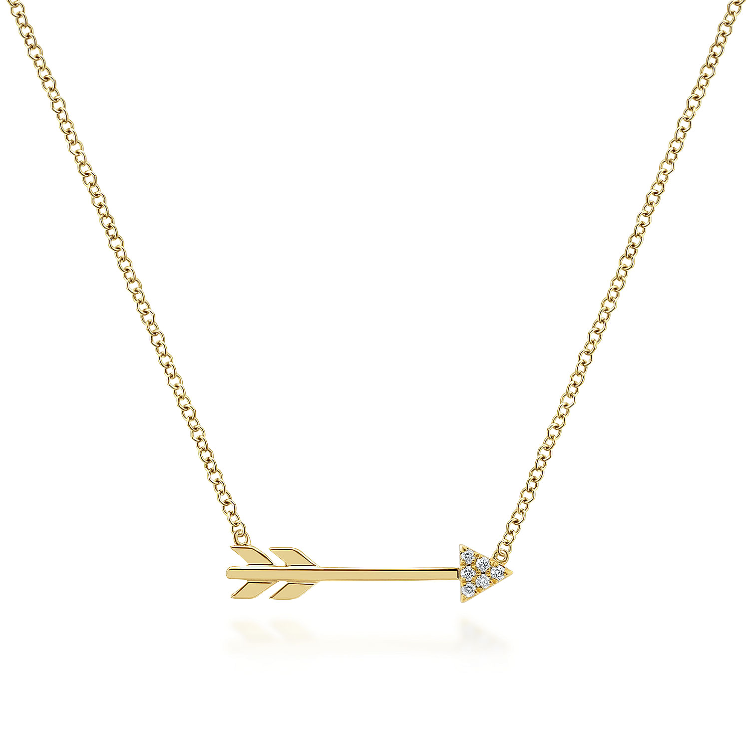 14K Yellow Gold Diamond Arrow Necklace