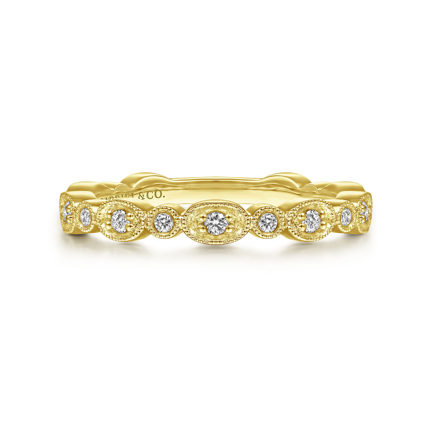 14K Yellow Gold Graduating Station Diamond Stackable Ring