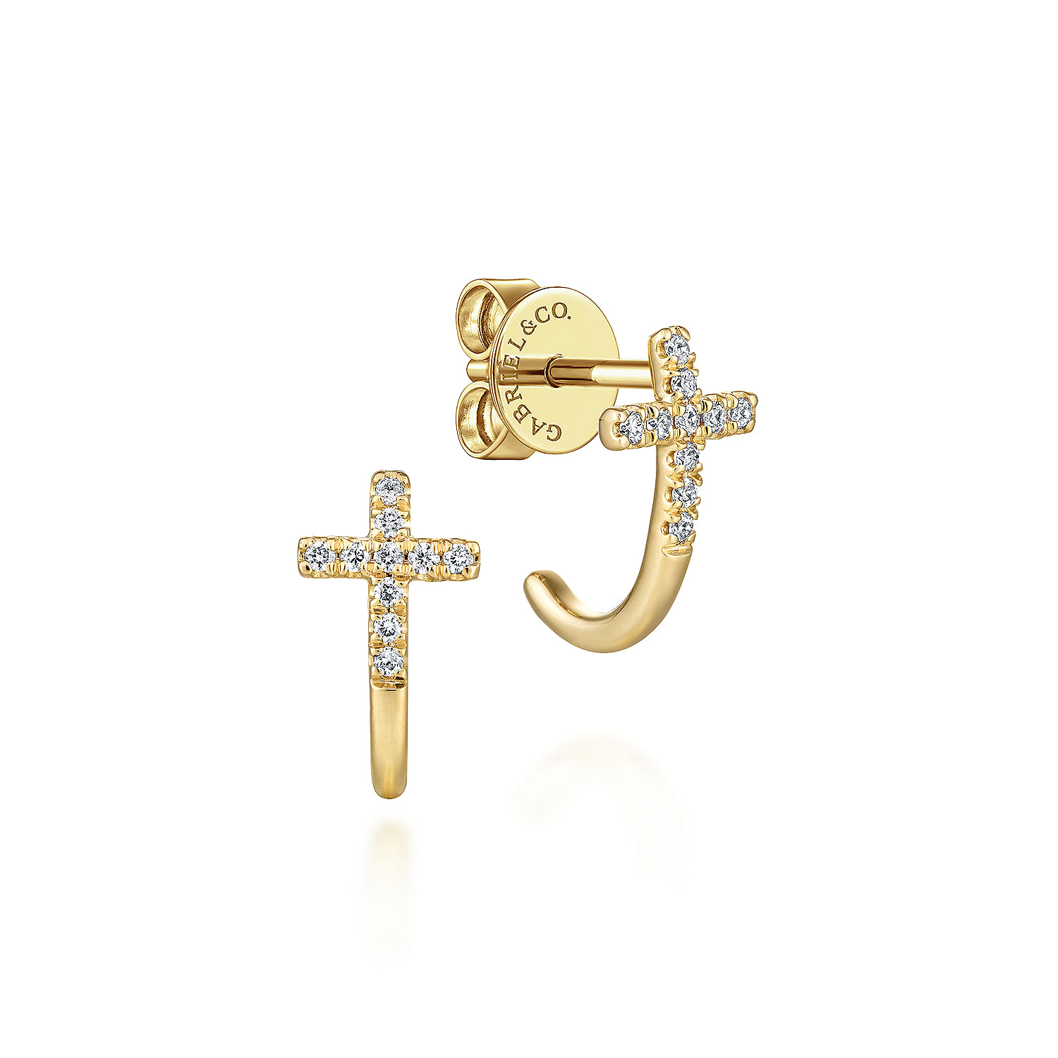 14K Yellow Gold J Curve Diamond Cross Stud Earrings