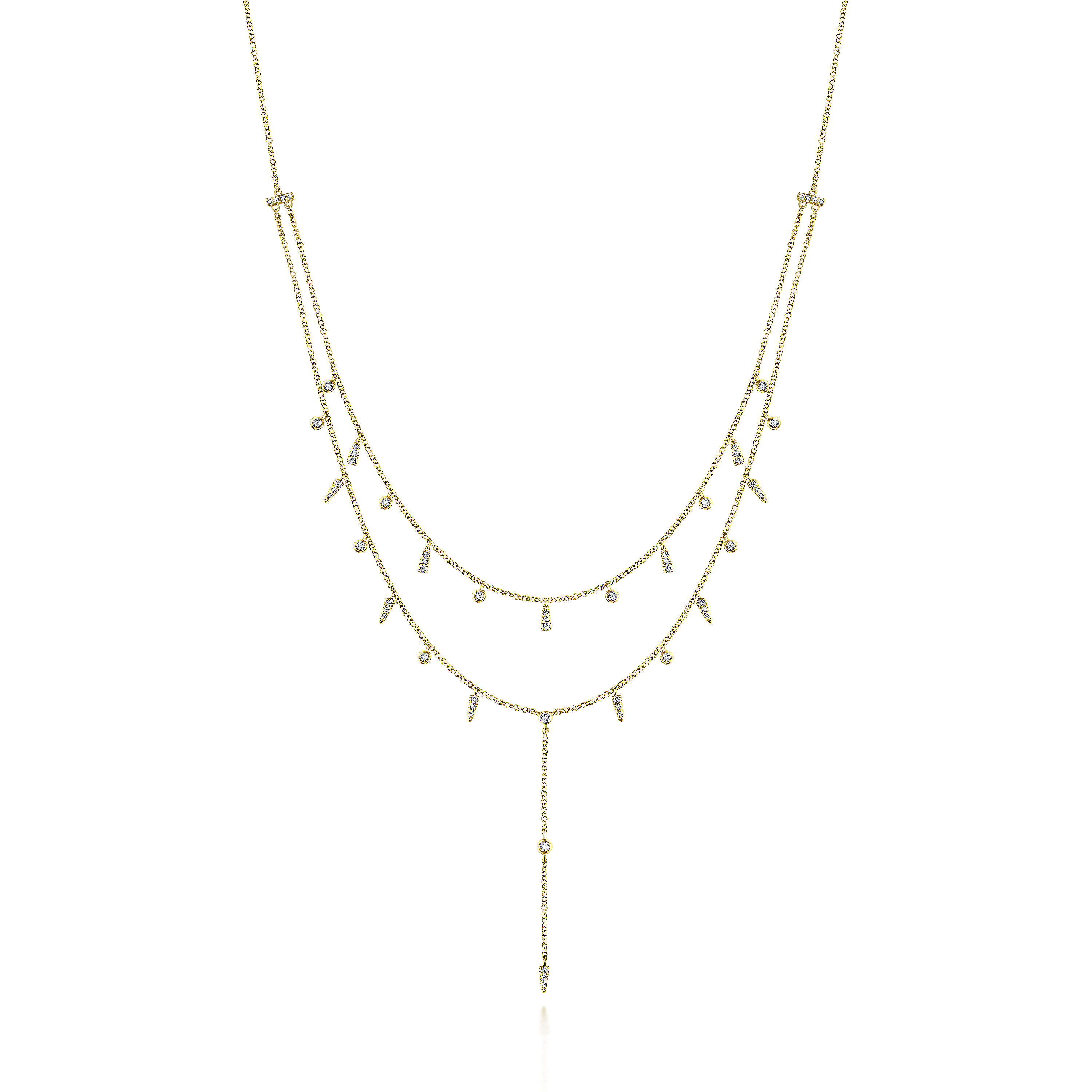 14K Yellow Gold Layered Diamond Drop Stations Y Necklace