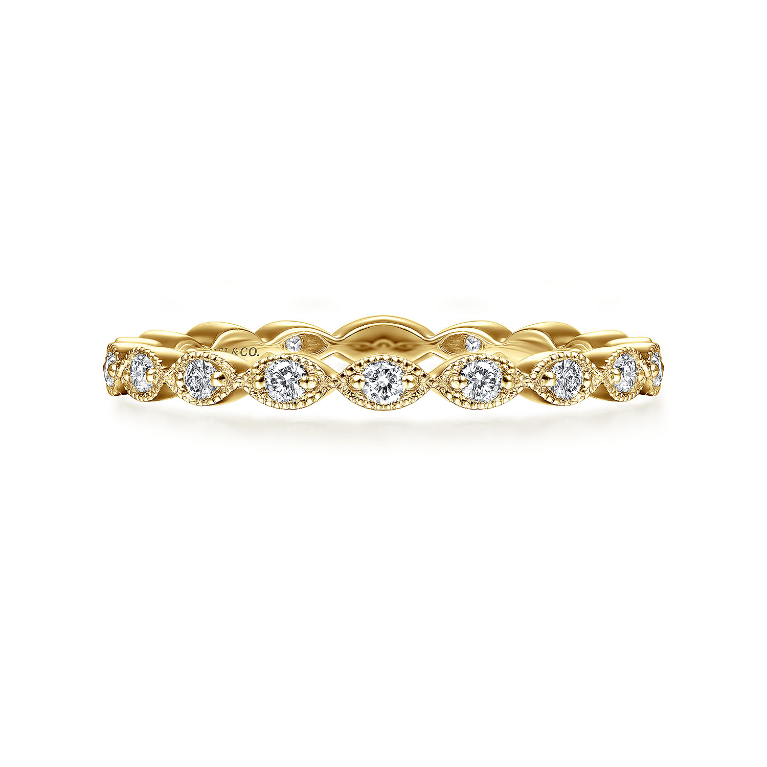 14K Yellow Gold Marquise Station Diamond Stackable Ring