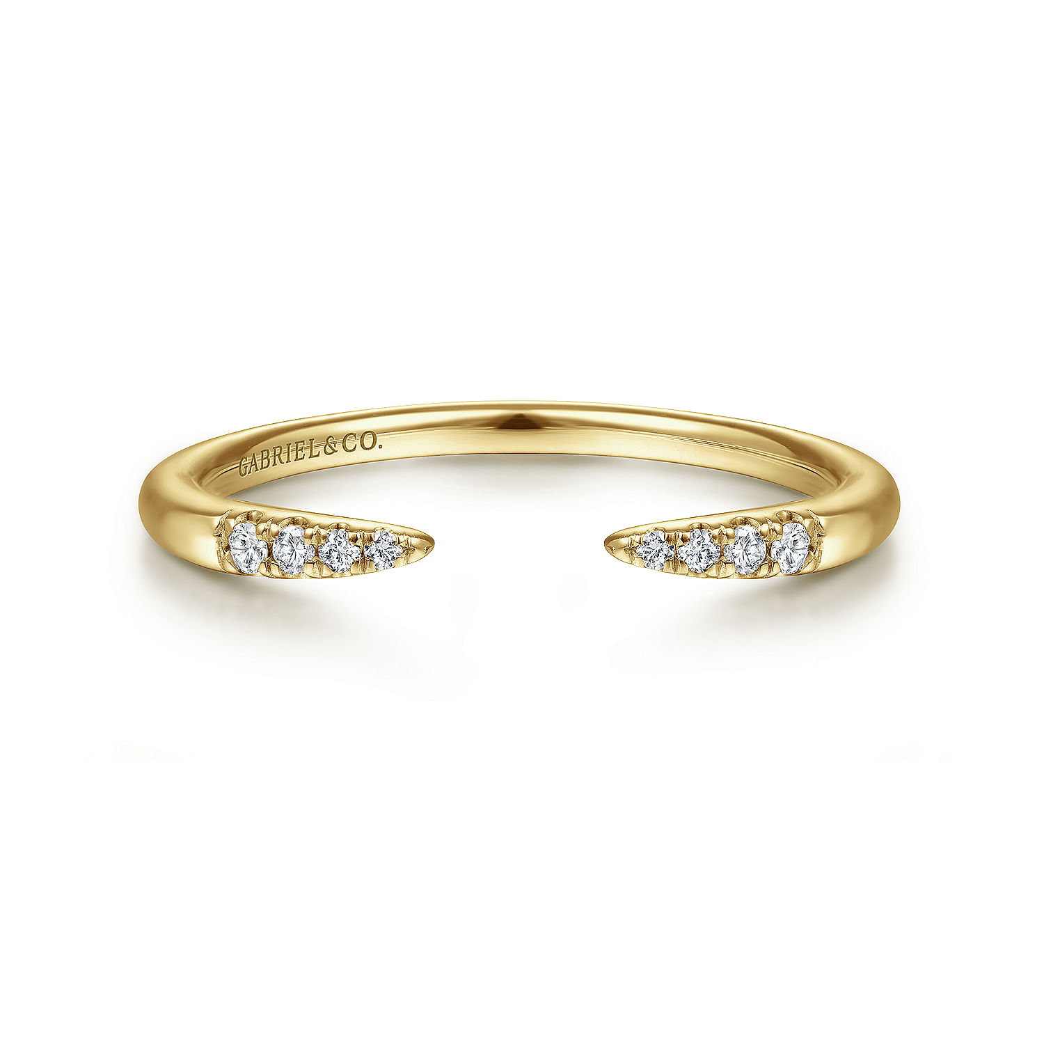 14K Yellow Gold Open Diamond Tipped Stackable Ring