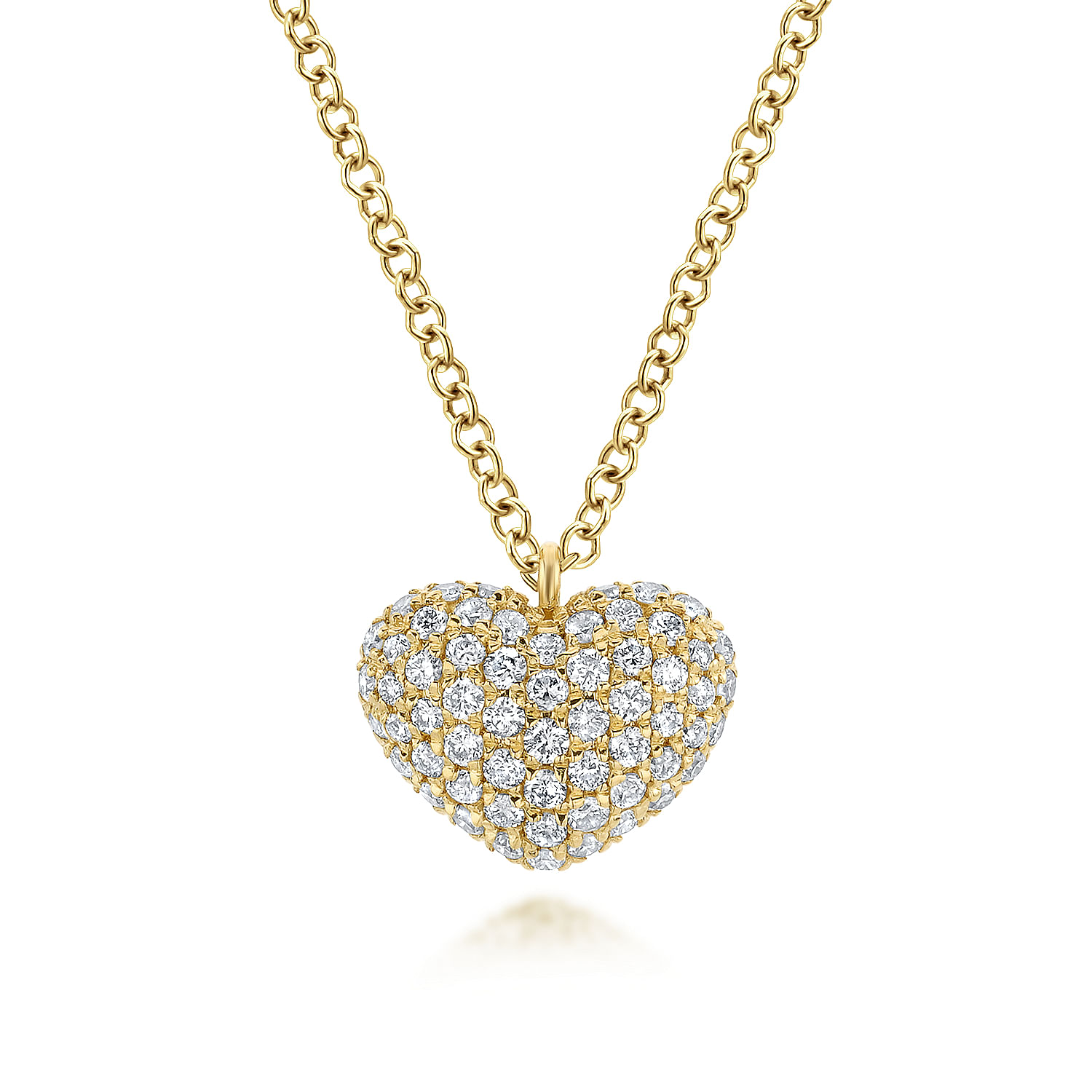 14K Yellow Gold Pave Diamond Encrusted Heart Necklace