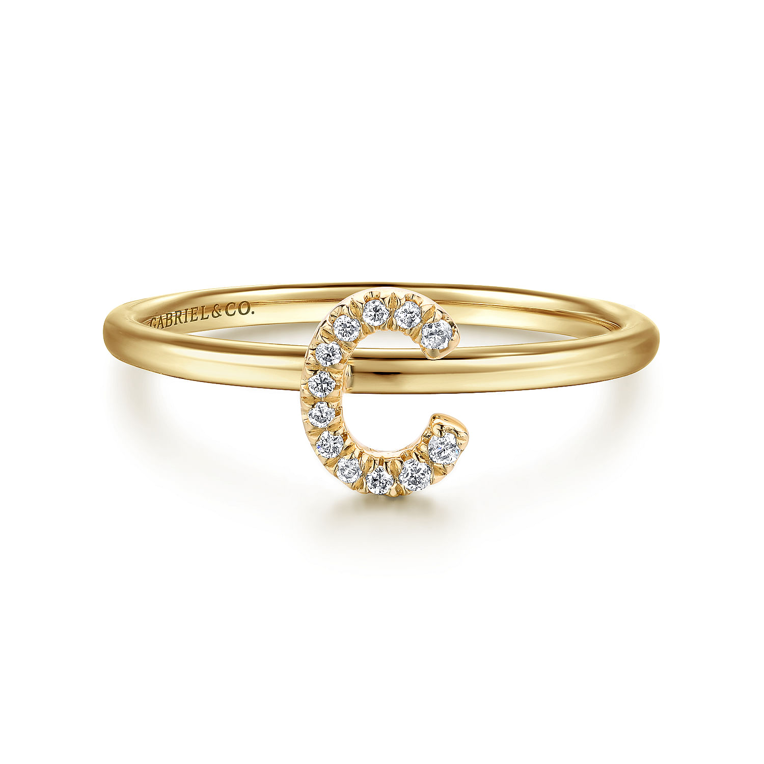 14K Yellow Gold Pave Diamond Uppercase C Initial Ring