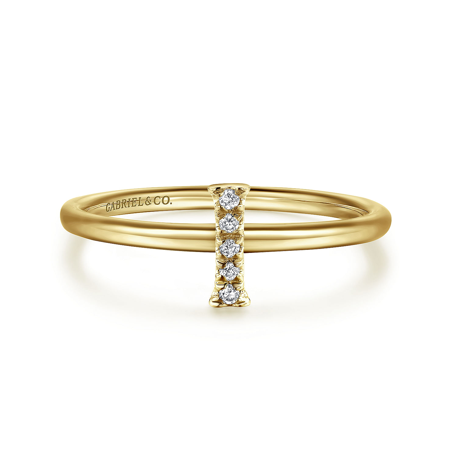 14K Yellow Gold Pave Diamond Uppercase I Initial Ring