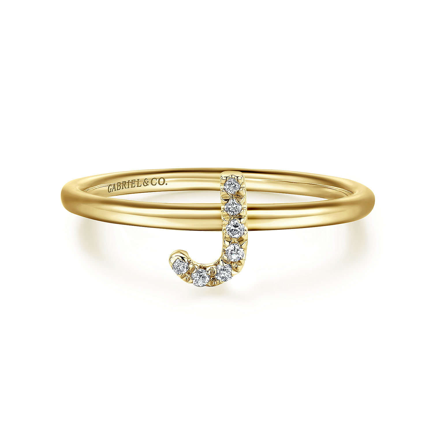 14K Yellow Gold Pave Diamond Uppercase J Initial Ring