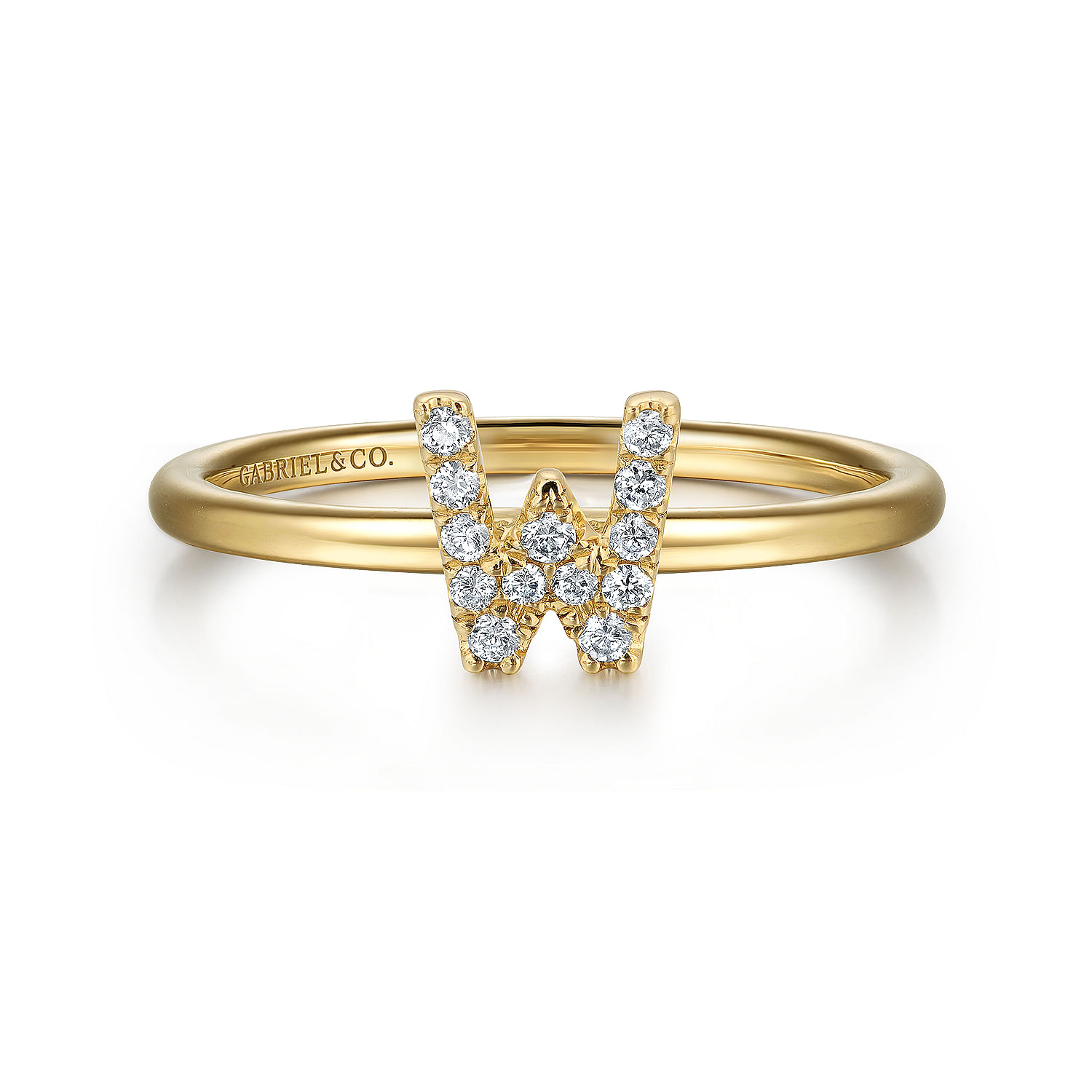 14K Yellow Gold Pave Diamond Uppercase W Initial Ring