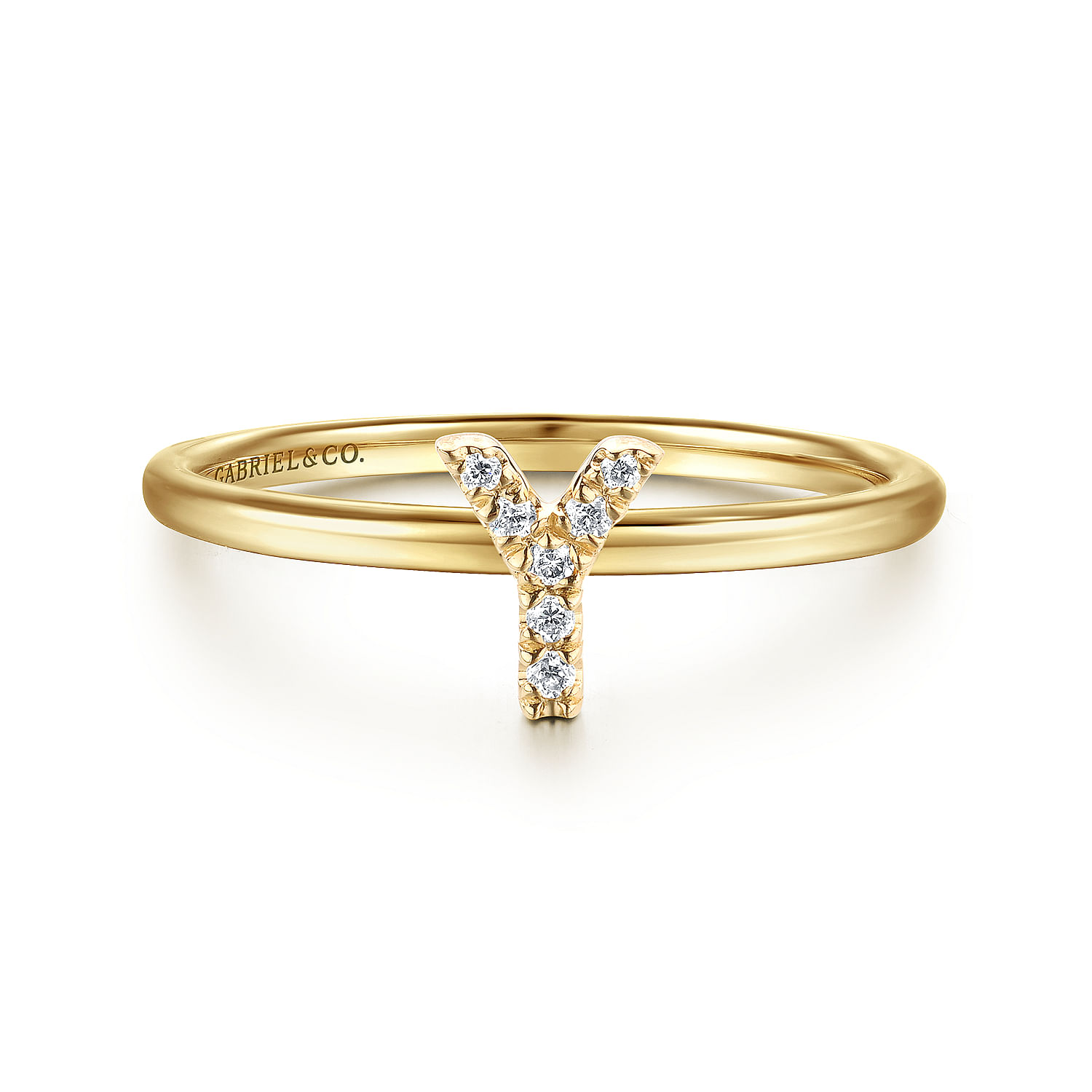 14K Yellow Gold Pave Diamond Uppercase Y Initial Ring