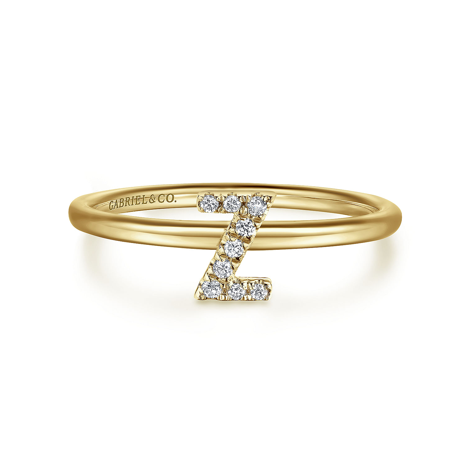 14K Yellow Gold Pave Diamond Uppercase Z Initial Ring