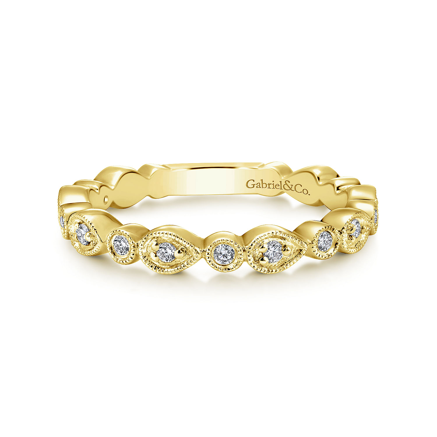14K Yellow Gold Pear and Round Station Stackable Diamond Ring