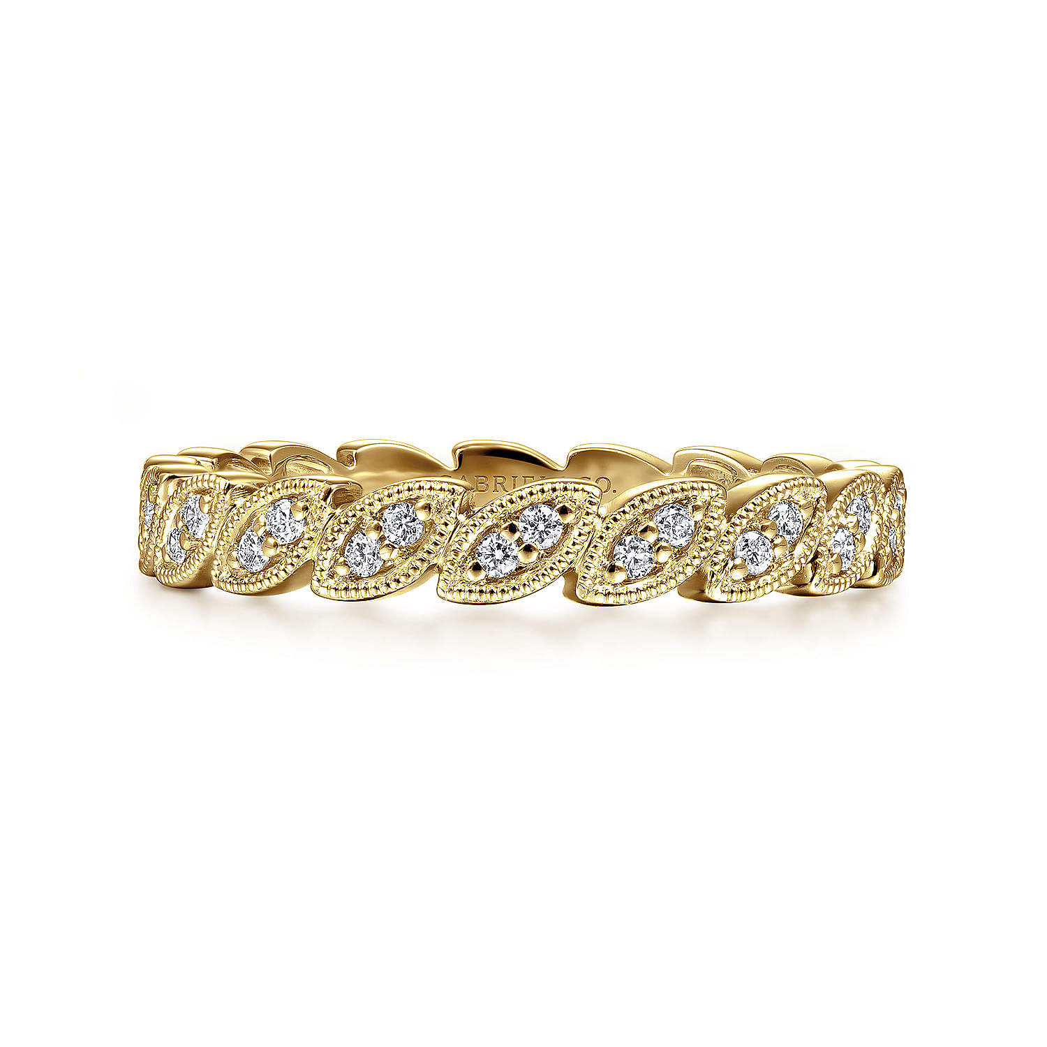 14K Yellow Gold Scalloped Marquise Stackable Diamond Ring