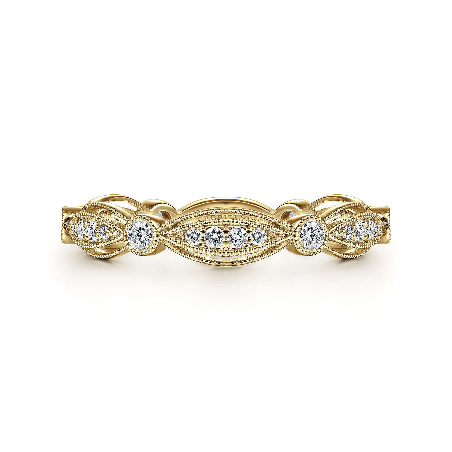 14K Yellow Gold Scalloped Stackable Diamond Ring
