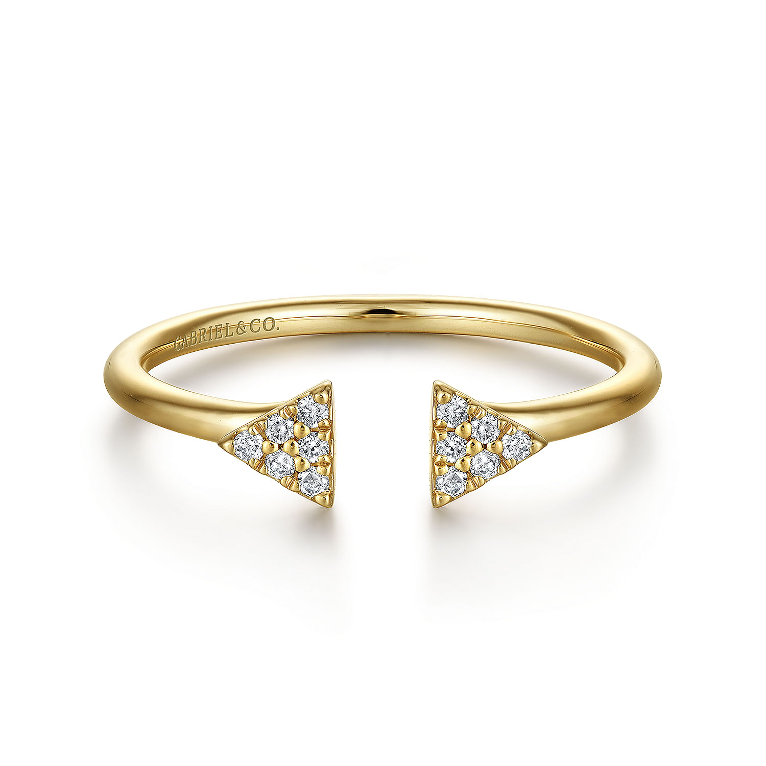 14K Yellow Gold Split Pave Triangle Ring