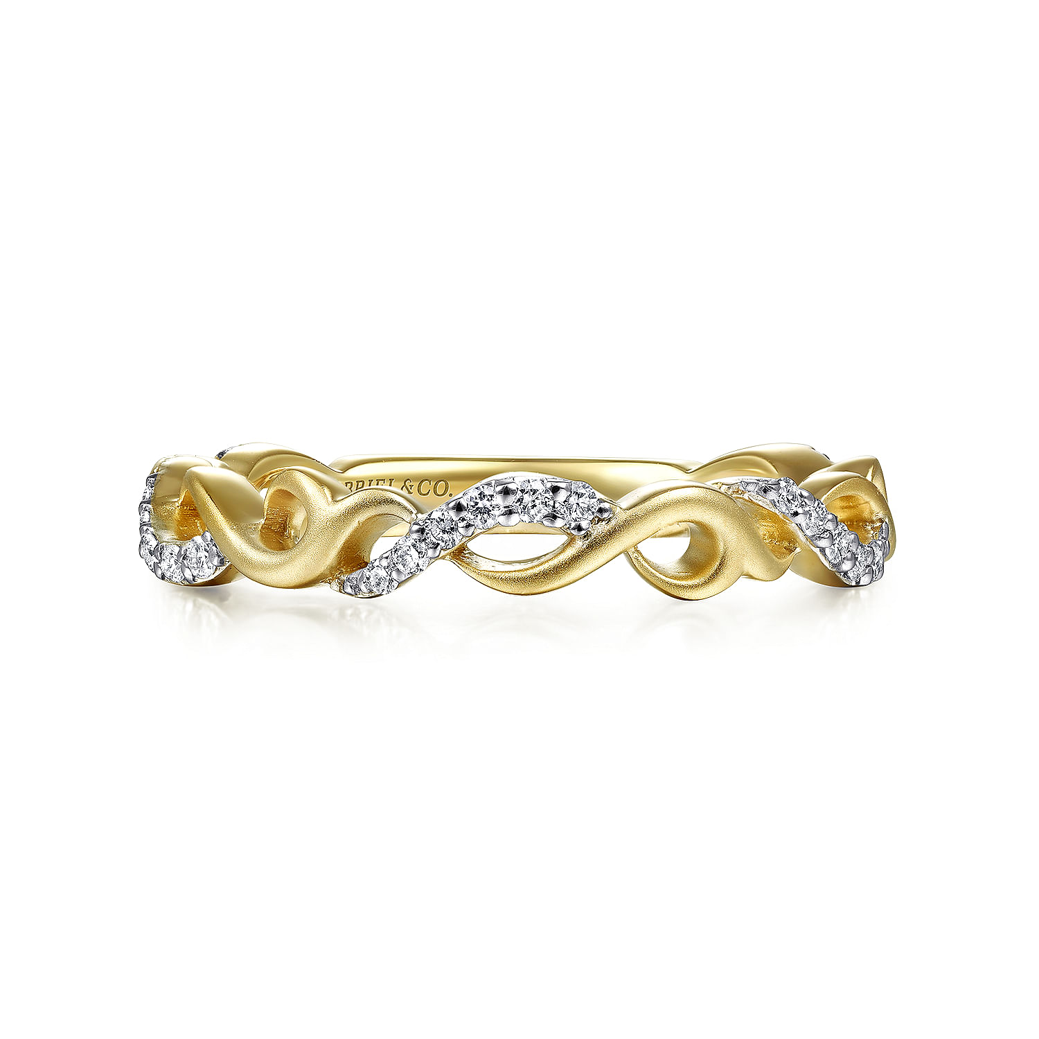 14k Yellow Gold Swirling Contoured Stackable Diamond Ring