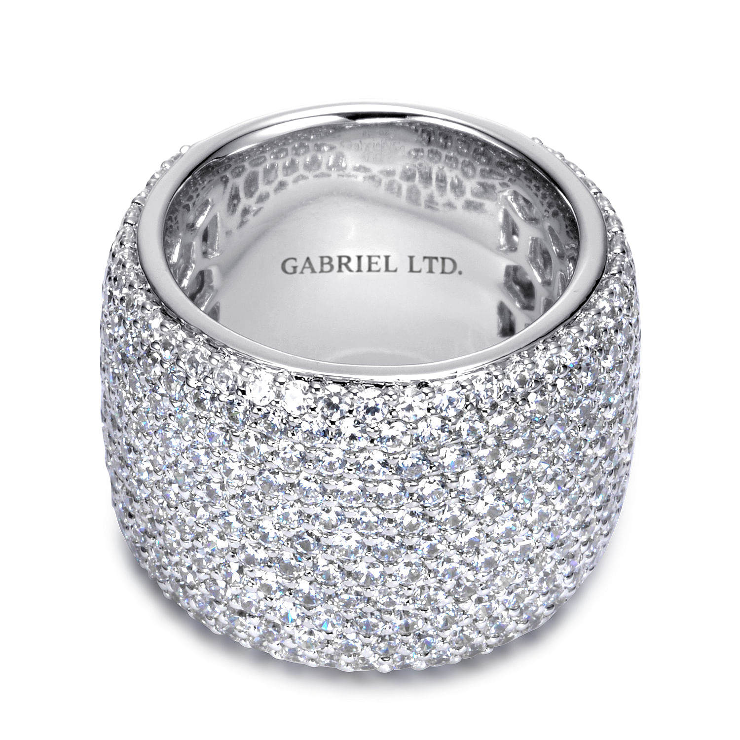 18K White Gold Diamond Pave Domed Ring