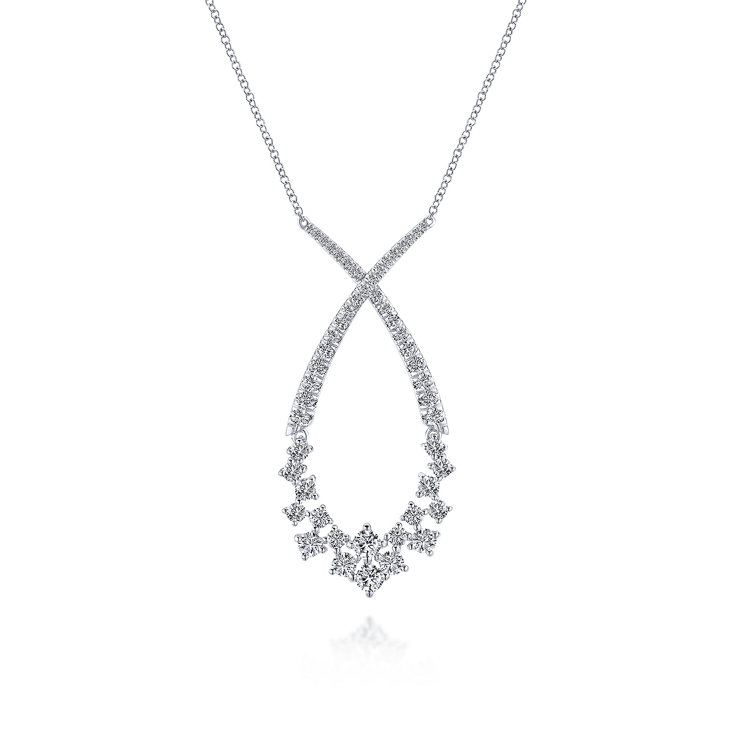 18K White Gold Open Diamond Cluster Teardrop Pendant Necklace