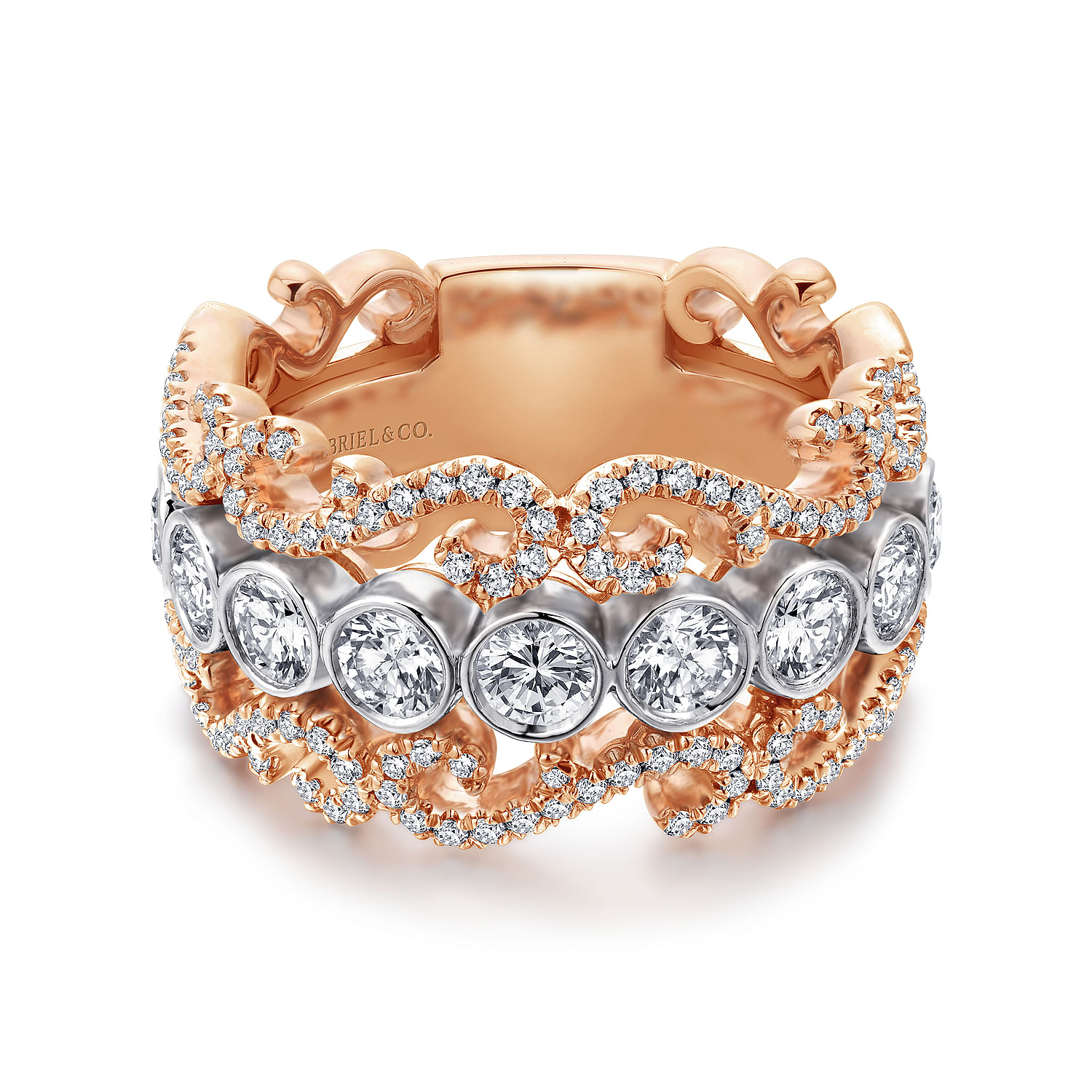 Abdie - Wide 14K White and Rose Gold Fancy Diamond Anniversary Band