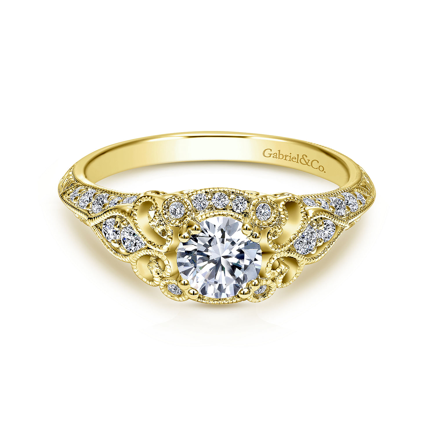 Abel - Unique 14K Yellow Gold Vintage Inspired Diamond Halo Engagement Ring