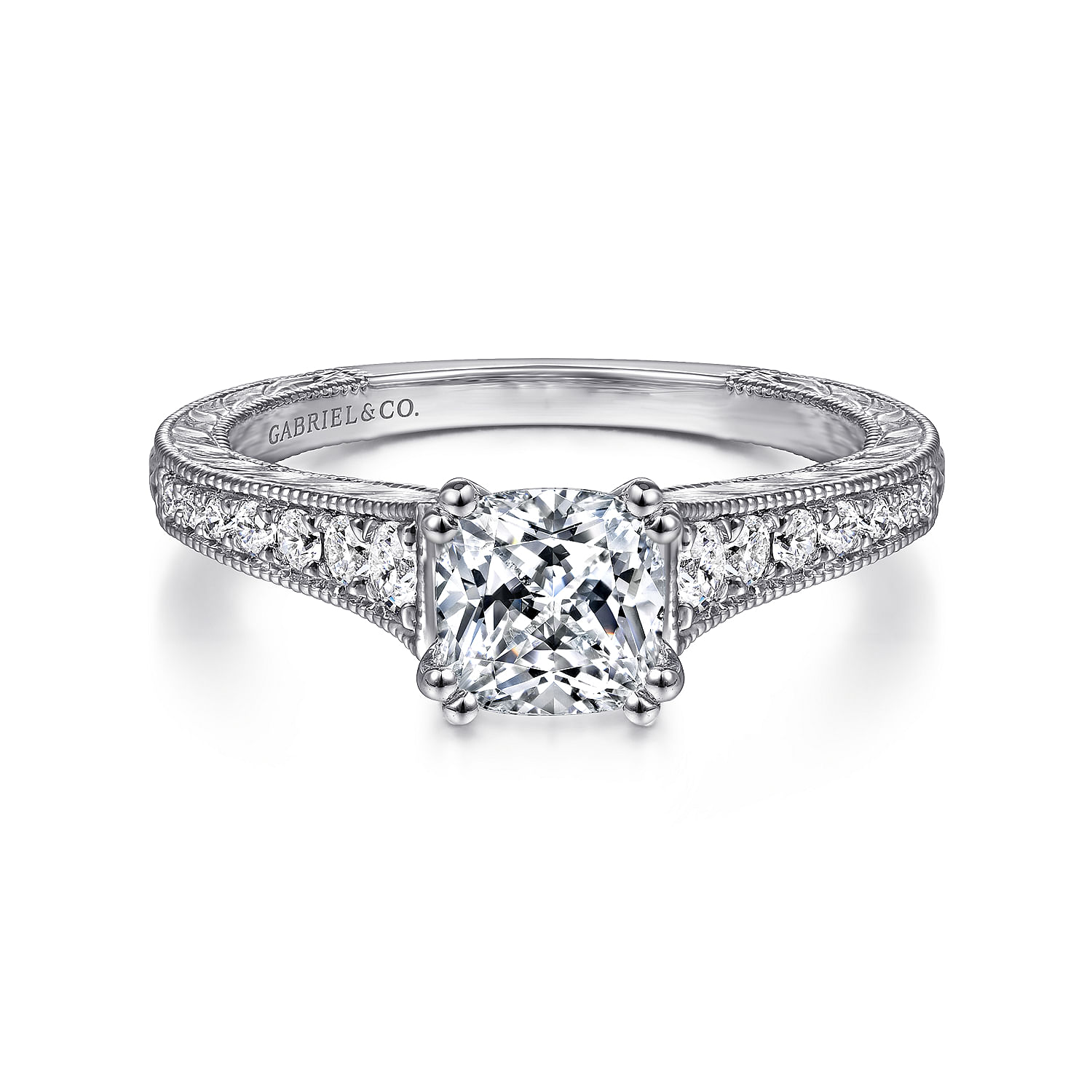 Abigail - 14K White Gold Cushion Cut Diamond Engagement Ring